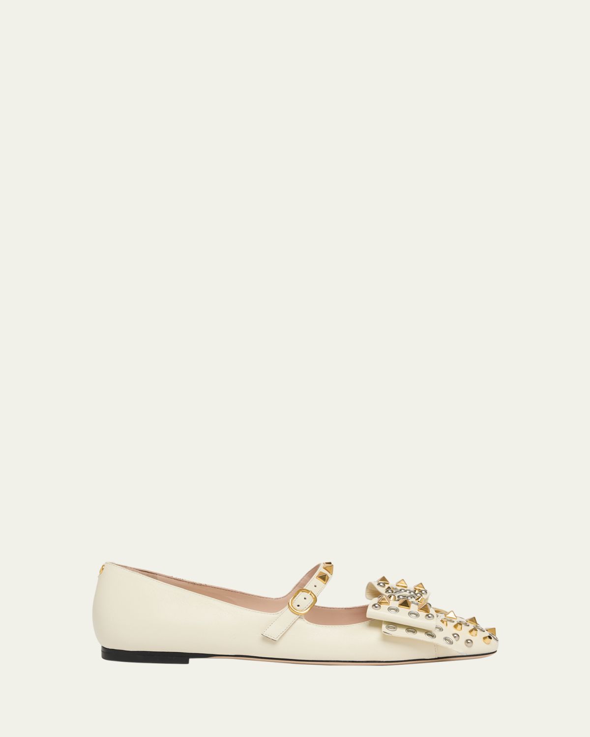 Valentino Garavani Bowow Studded Bow Leather Ballerina Flats