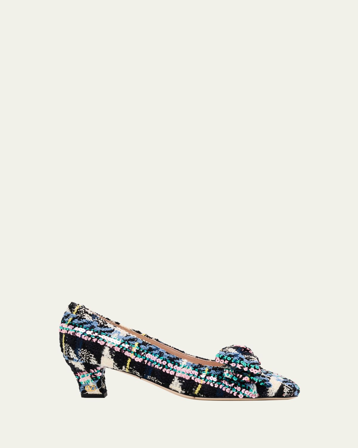 Valentino Garavani 45mm Bowow Shiny Plaid Tweed Pumps