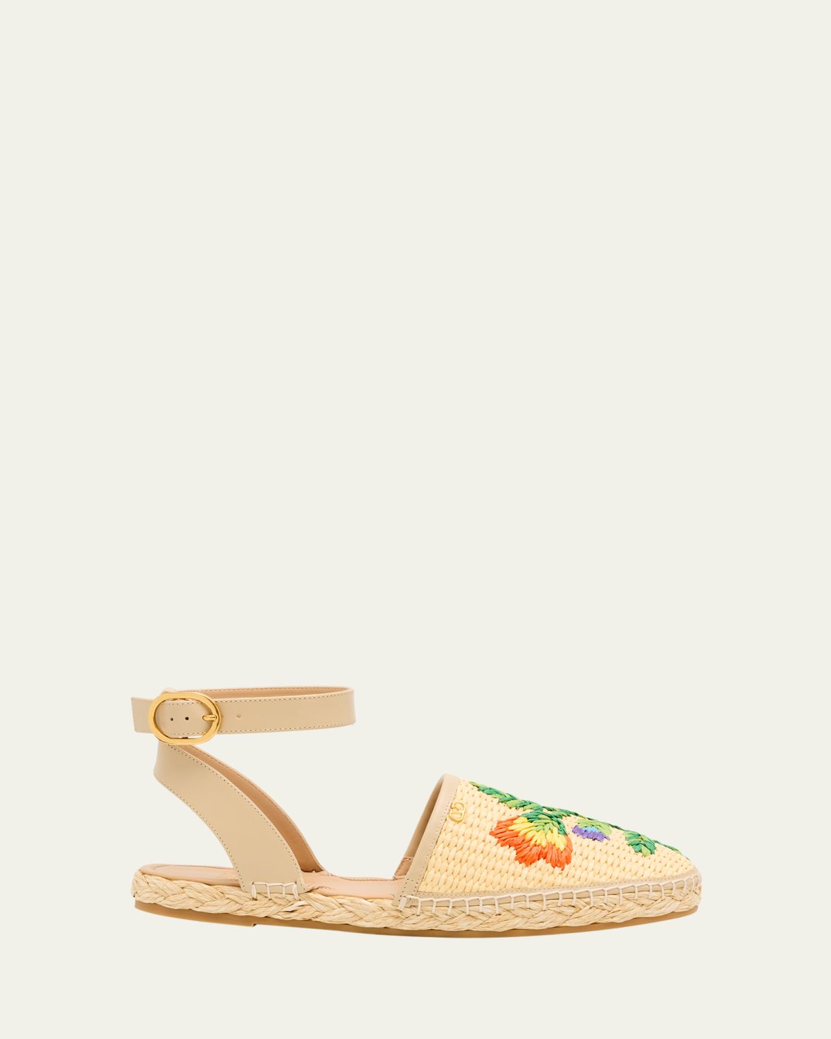 Valentino Garavani Bribri Raffia Flower Flat Espadrille Sandals