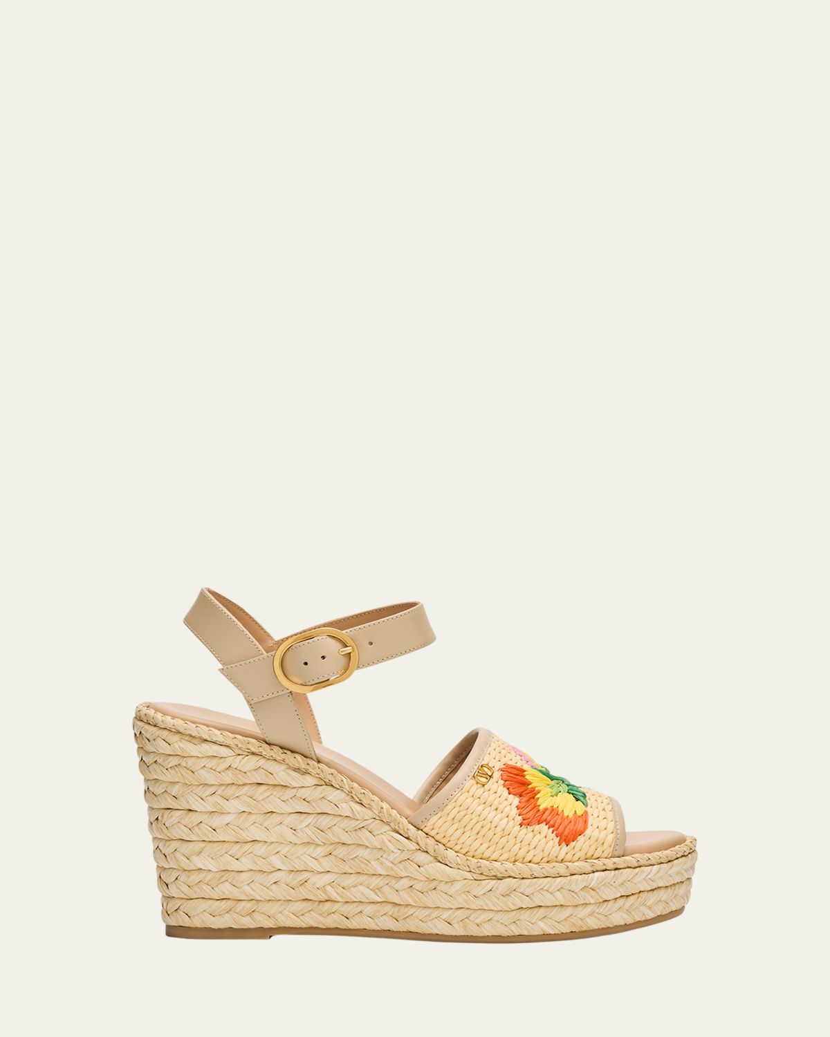 Valentino Garavani Bribri Raffia Flower Wedge Espadrille Sandals