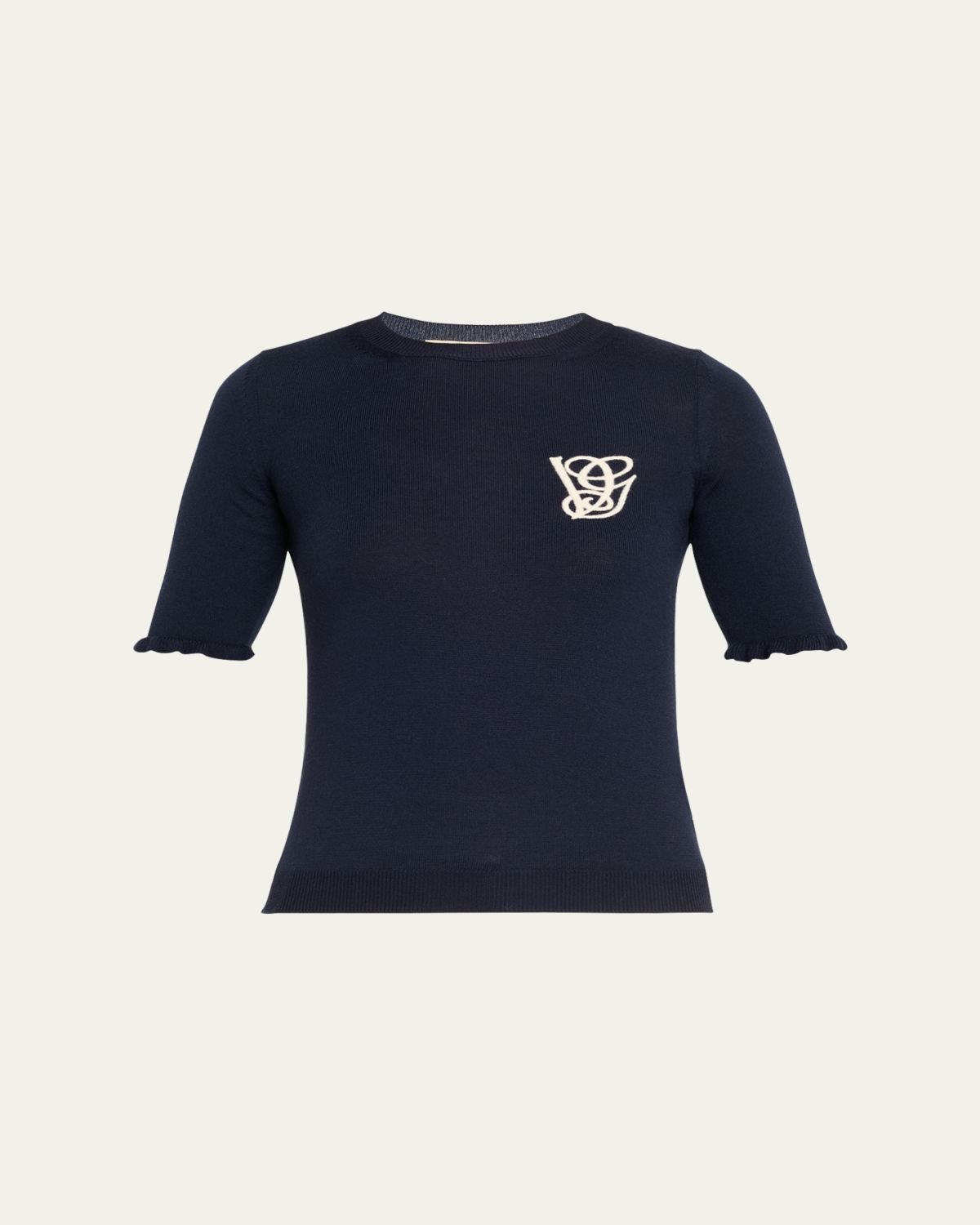 Valentino Garavani Ruffle Trim Half Sleeve Wool Top