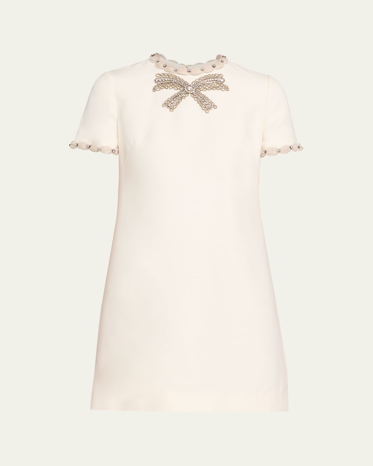 Valentino Garavani Puff-Trim Crystal Bow Mini Dress