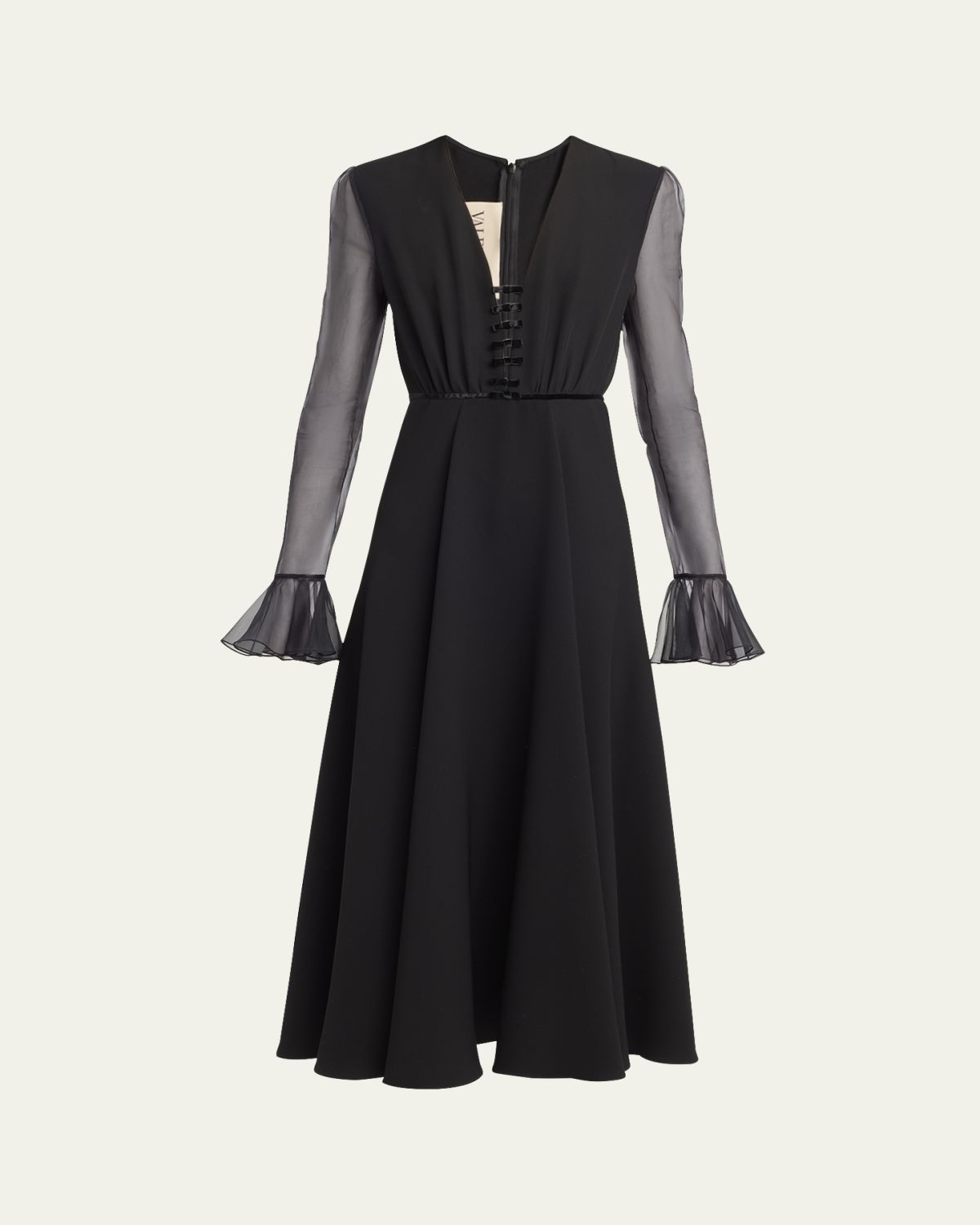Valentino Garavani Bow-Embellished Illusion Silk Midi Dress