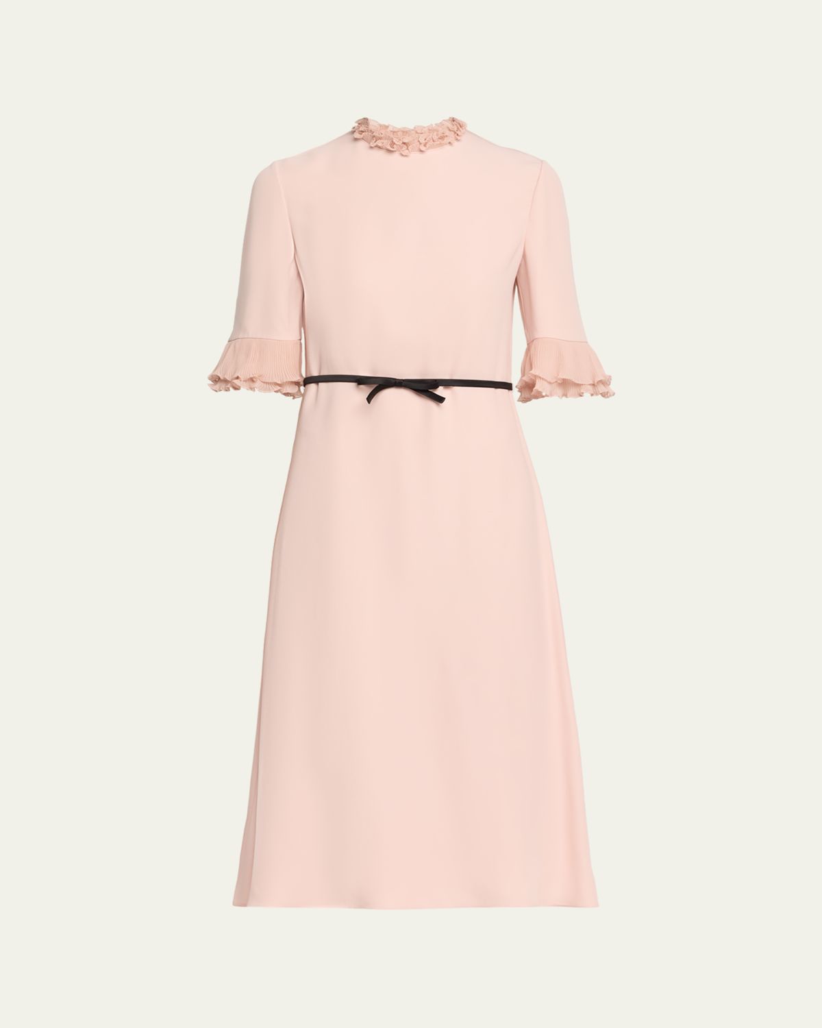 Valentino Garavani Ruffle 3/4-Sleeve Bow Midi Dress