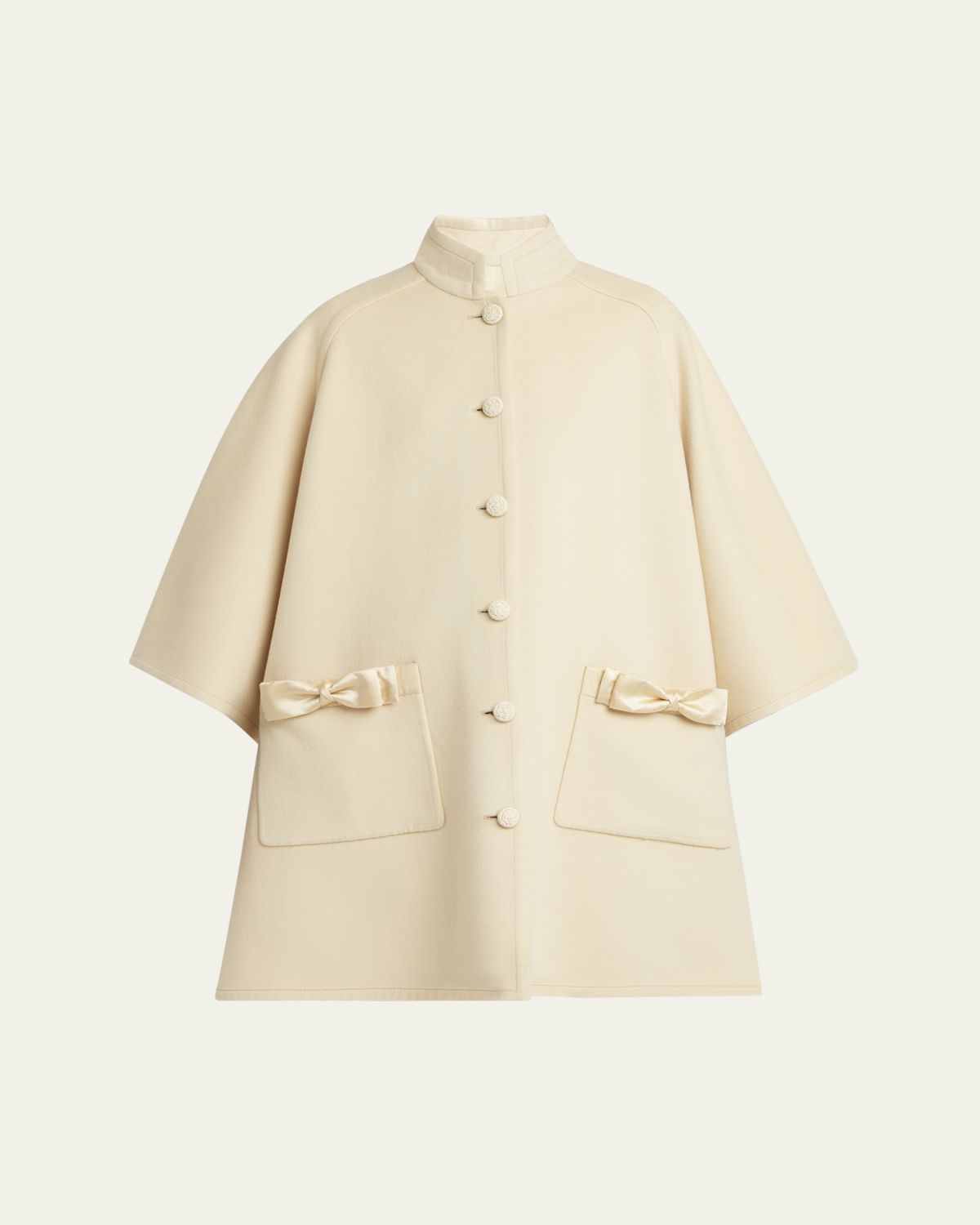 Valentino Garavani Bow Three-Quarter Sleeve Wool Cashmere Cape