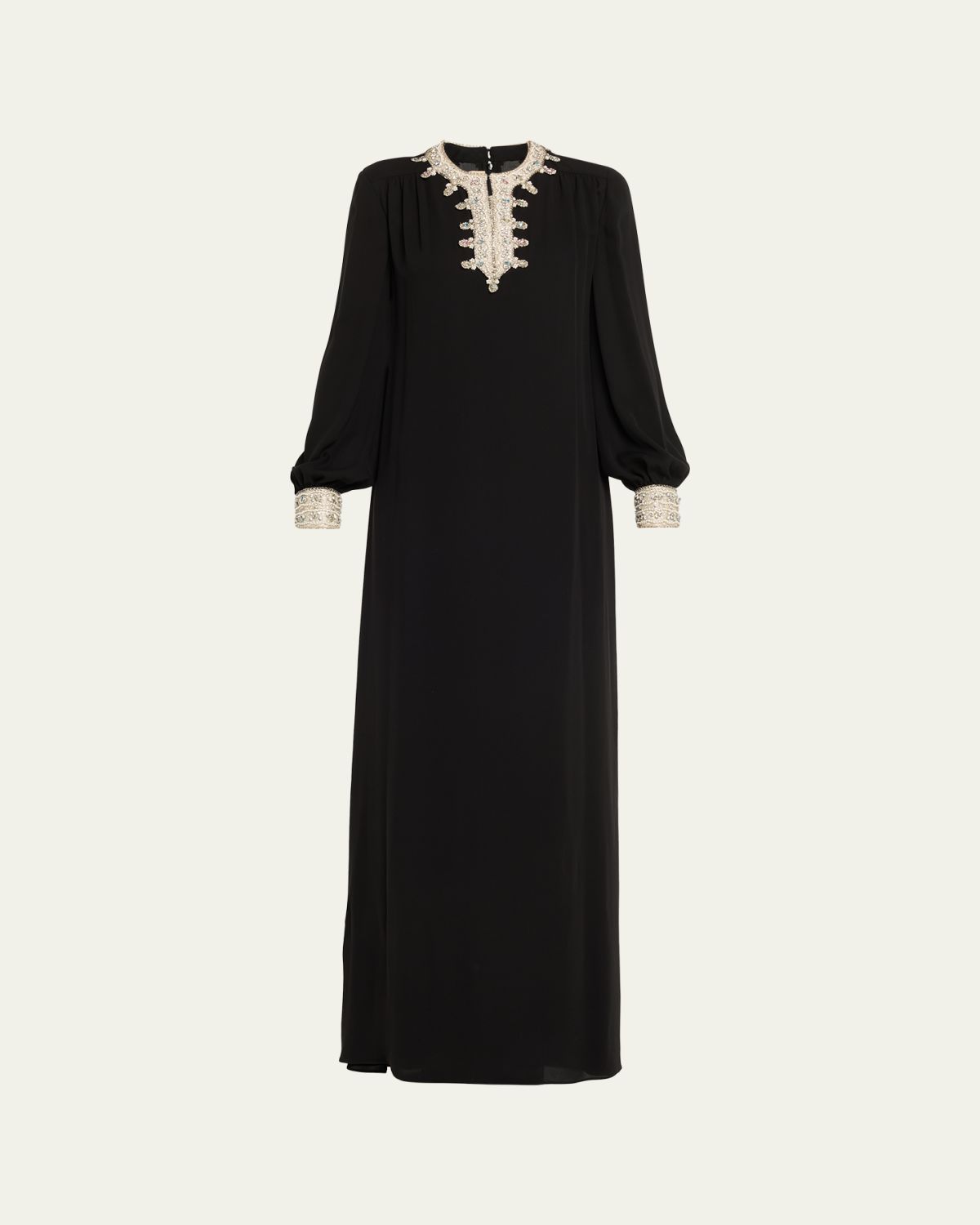 Valentino Garavani Crystal Silk Georgette Long-Sleeve Gown