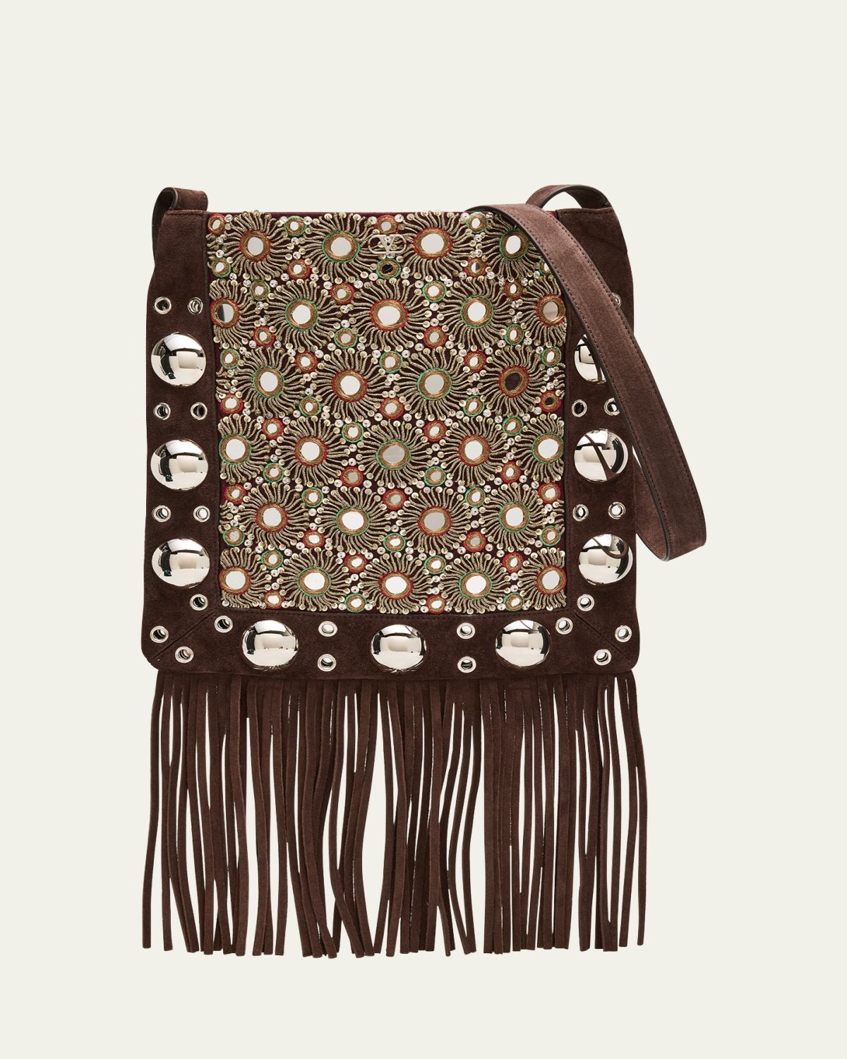 Valentino Garavani Nellcote Medium Studded Fringed Suede Crossbody Bag