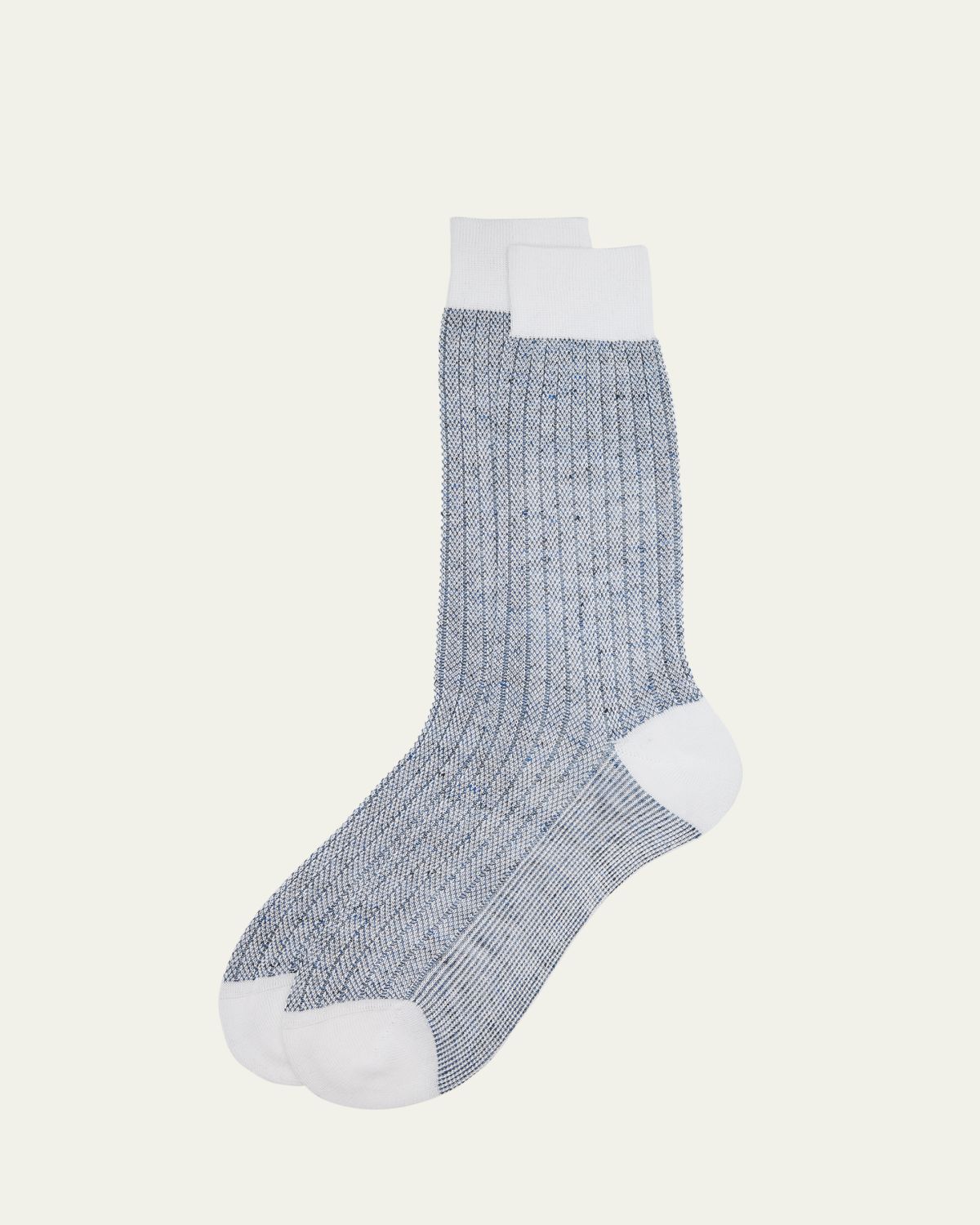Bresciani Men's Cotton and Linen Birdseye Rib Crew Socks