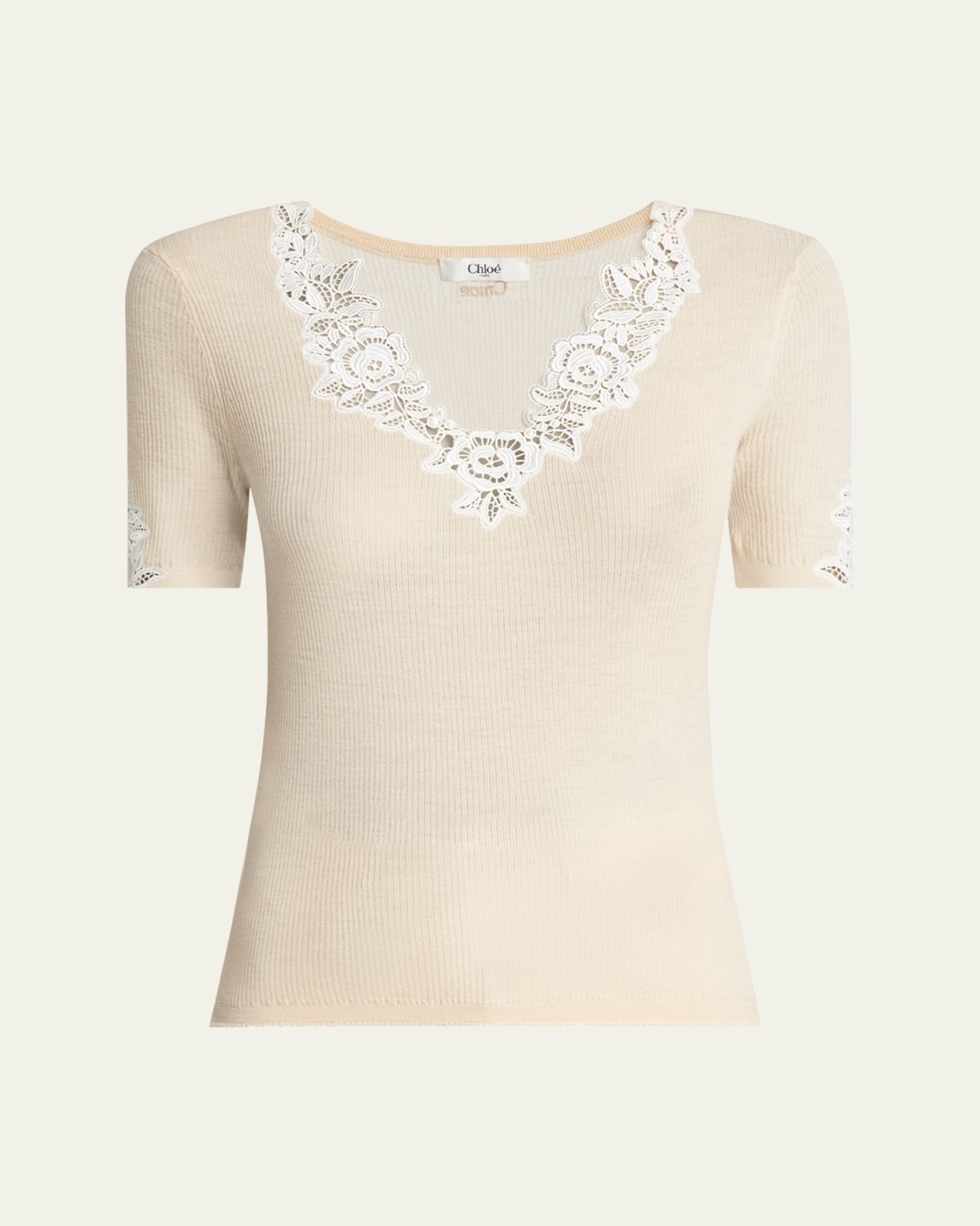Chloe Floral Guipure Lace V-Neck Fitted Top