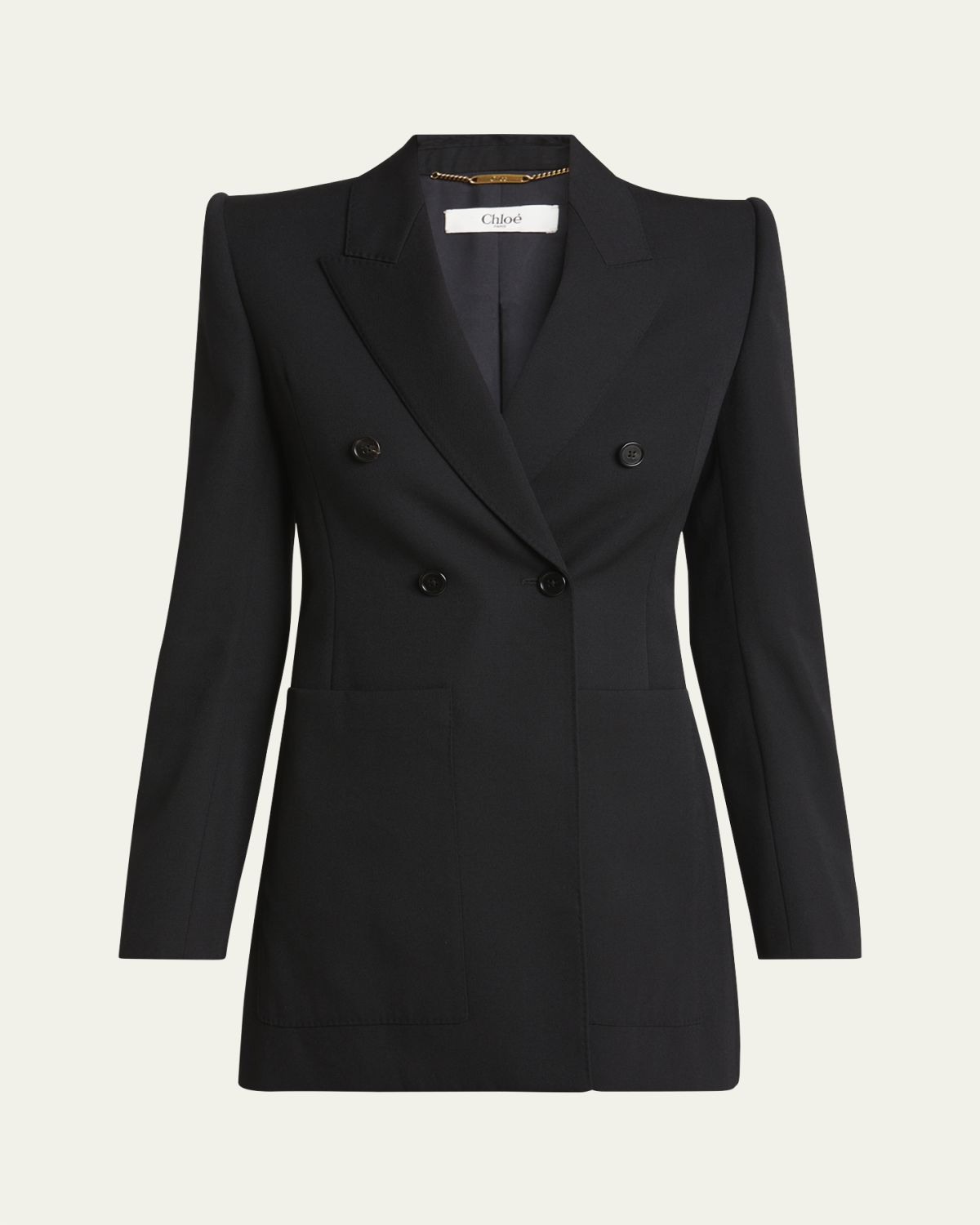 Chloe Double-Breasted Wool Tailored Jacket With Patch Pockets