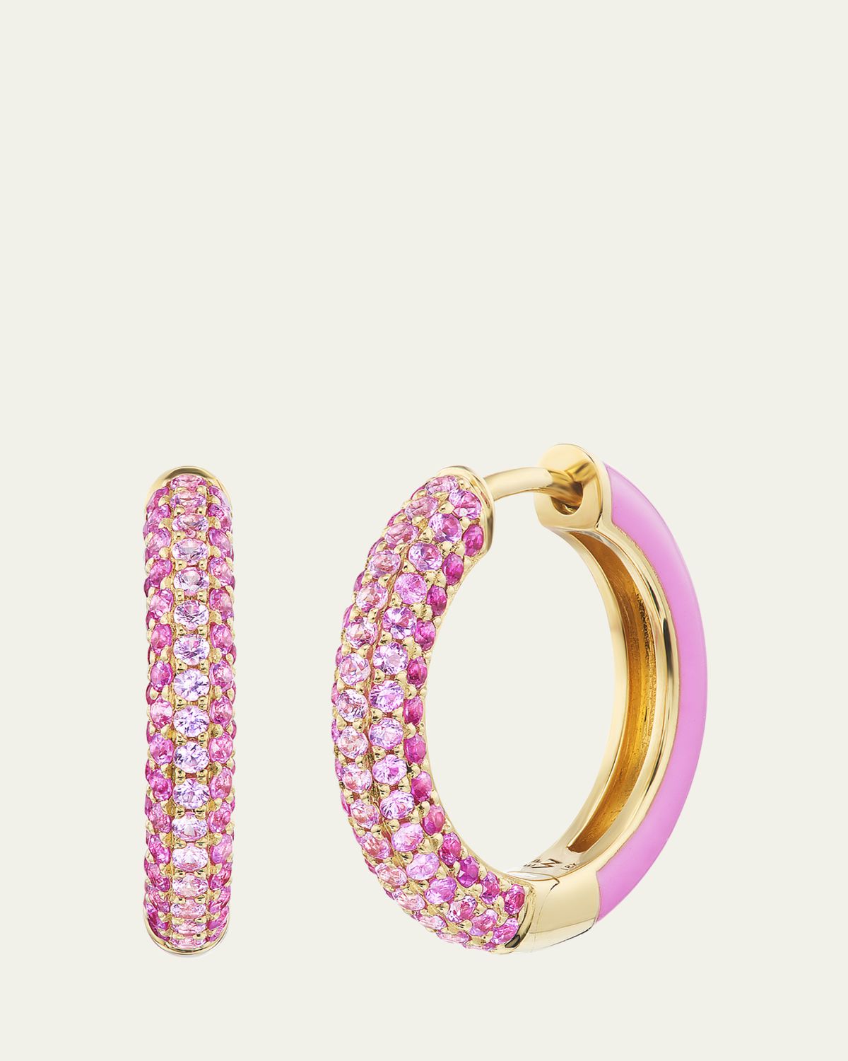 Emily P. Wheeler 18K Yellow Gold Duo Hoop Earrings with Sapphires, Rubies and Pink Enamel