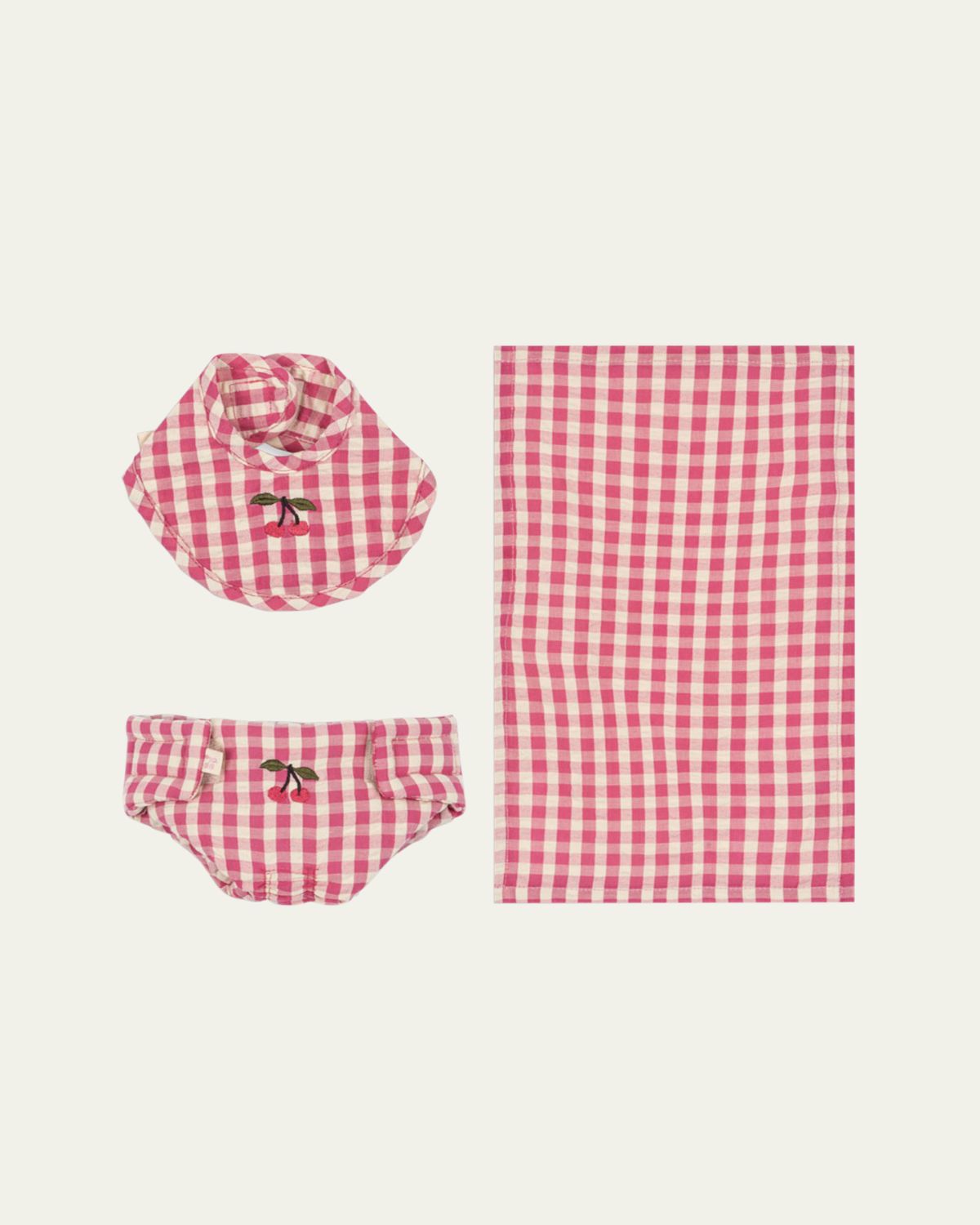 Konges Slojd Gingham-Print Doll 3-Piece Set