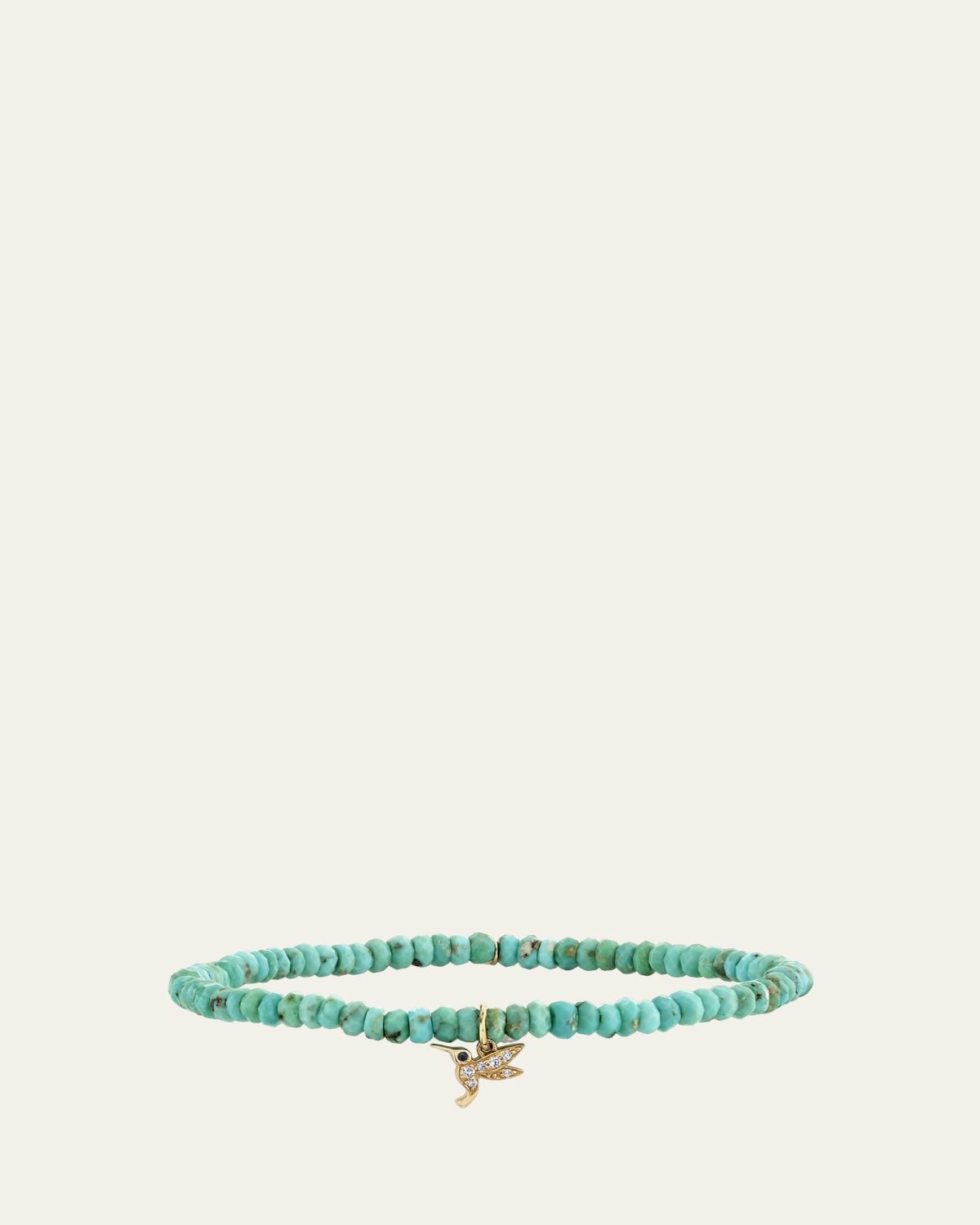 Sydney Evan 14K Yellow Gold Tiny Hummingbird Diamond Charm and Arizona Turquoise Bead Bracelet