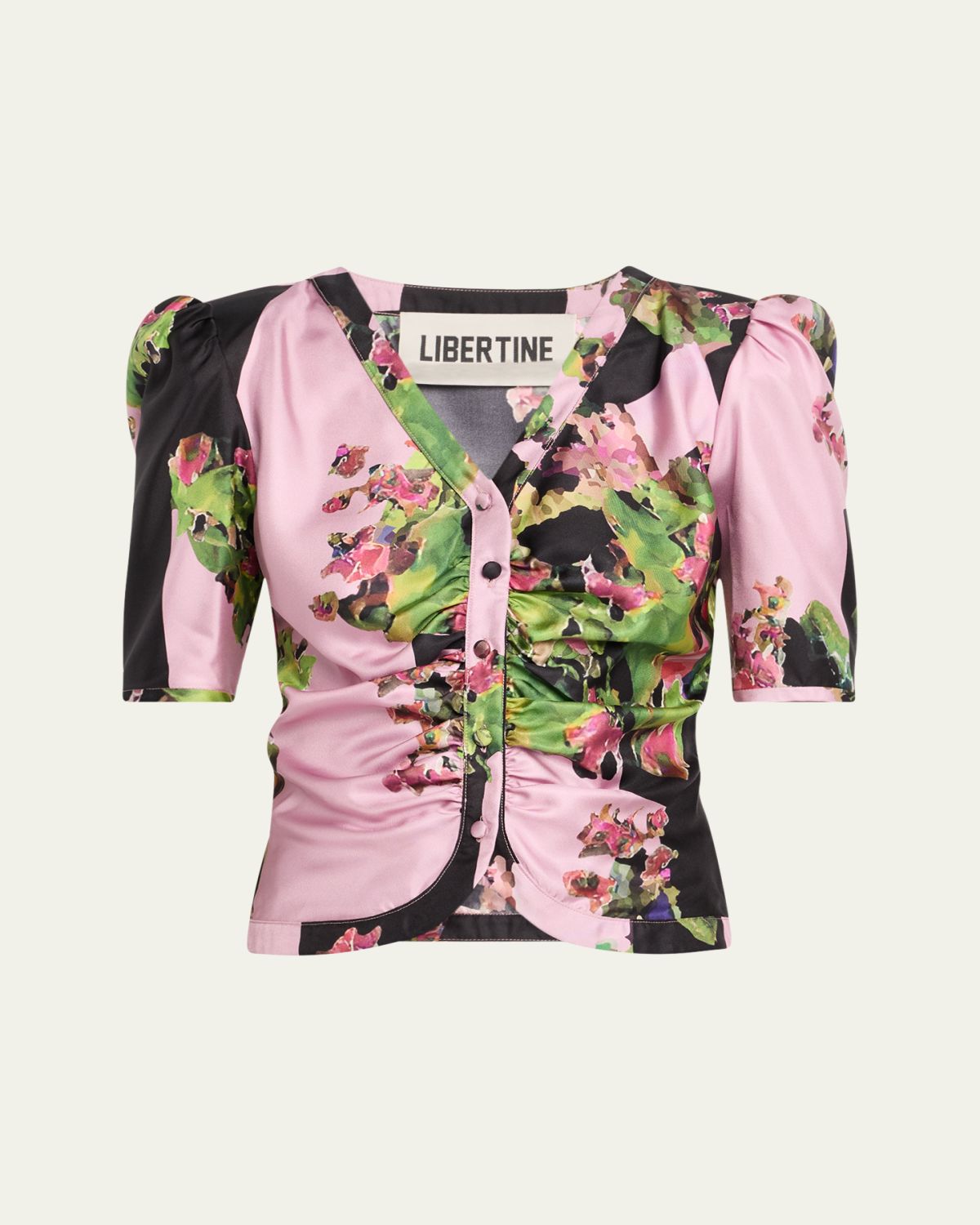Libertine Monaco Pink London Terrace Ruched Silk Top