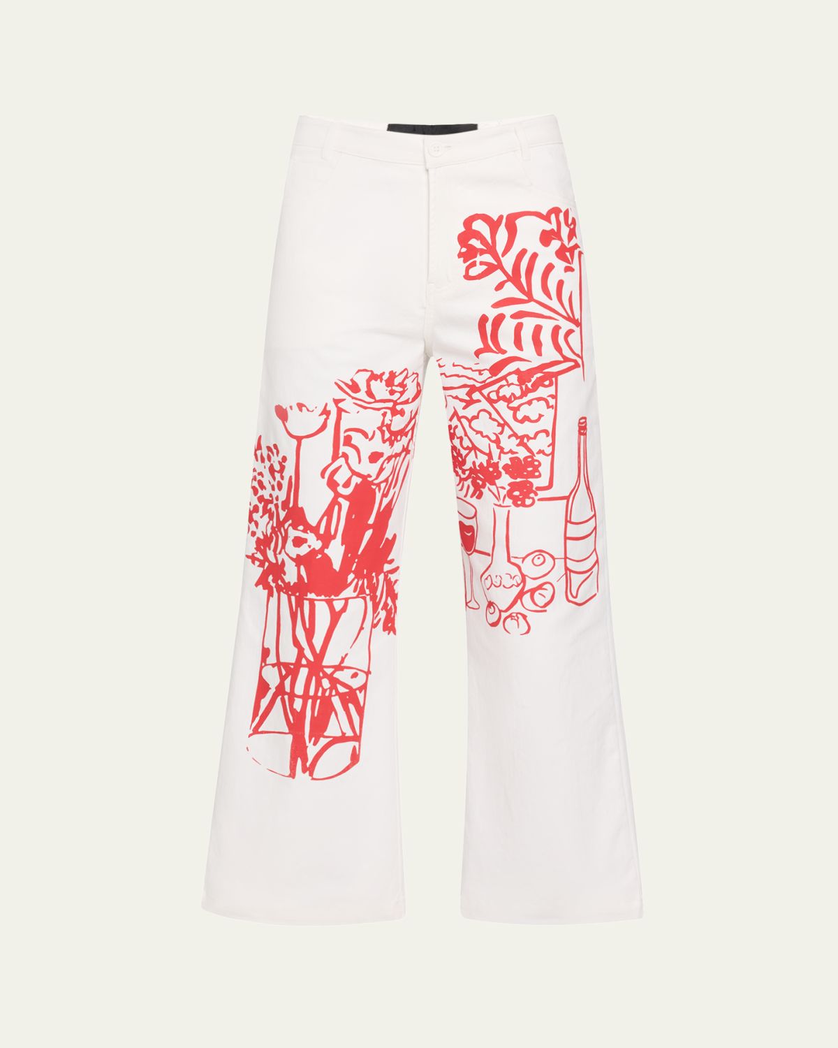 Libertine Still Life Silk Screen-Printed Wide-Leg Crop Pants