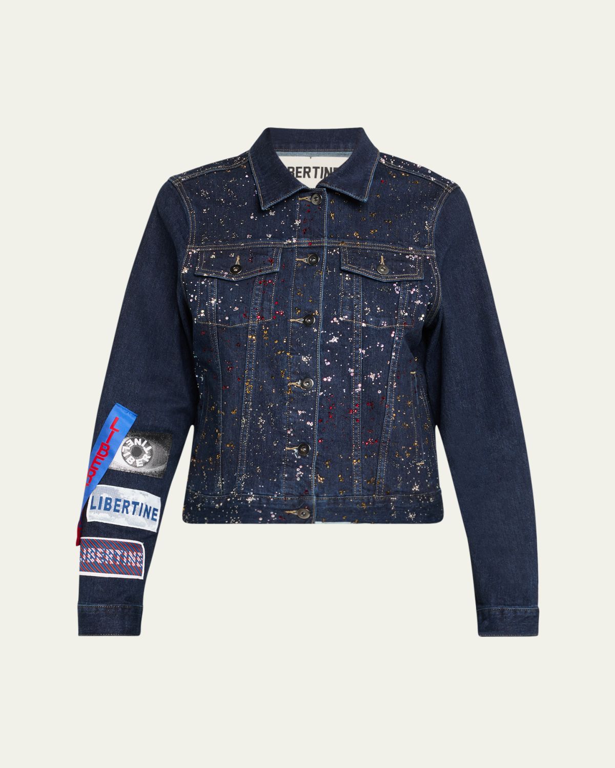 Libertine Meteor Shower Embellished Label-Print Denim Jacket