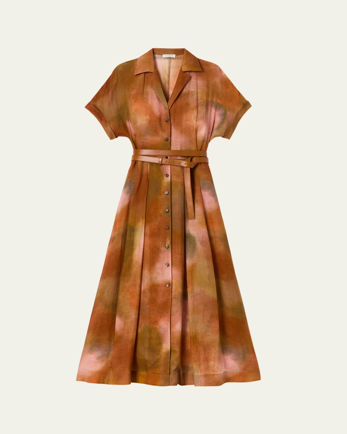 Lafayette 148 New York Notch-Lapel Belted Maxi Shirtdress