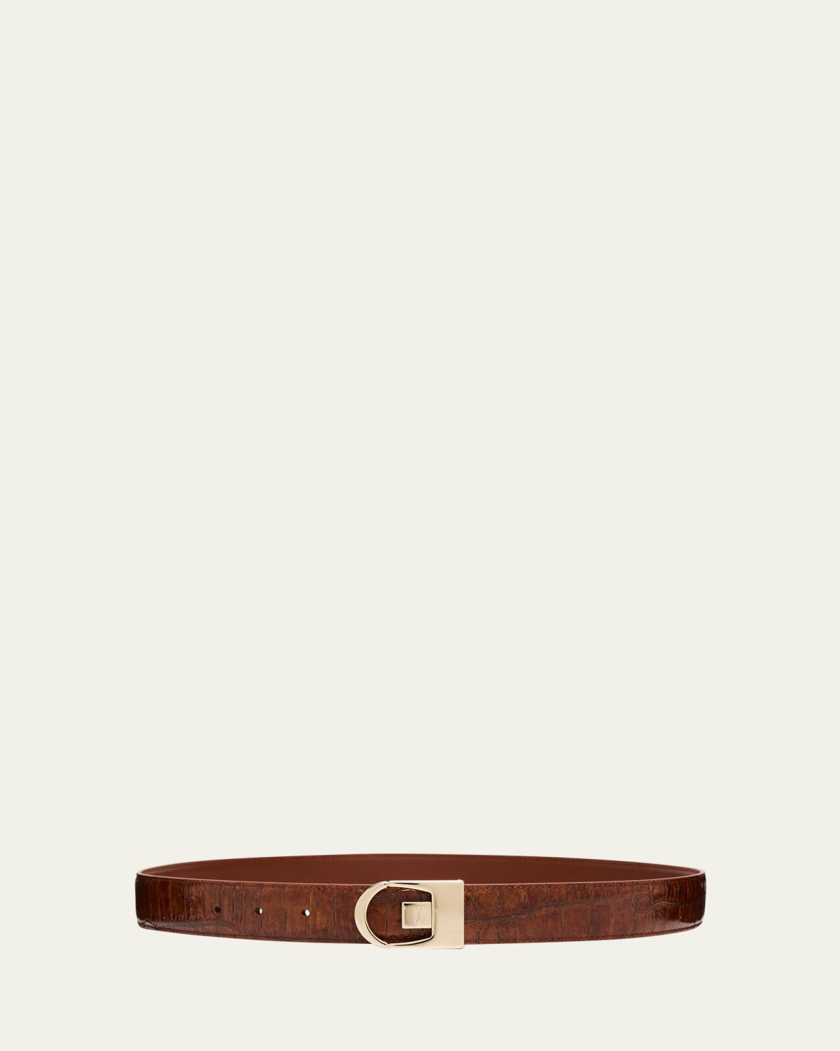 Saint Laurent Reversible Croc-Embossed Leather Belt