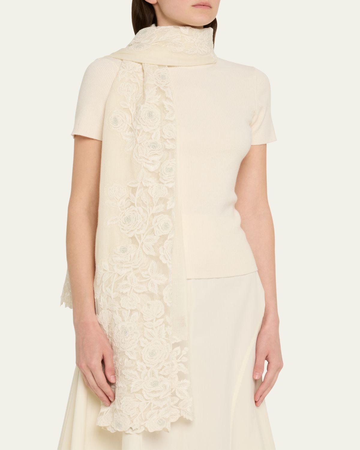 Janavi India Rose Embroidered Cashmere Scarf | Thumbnail 3