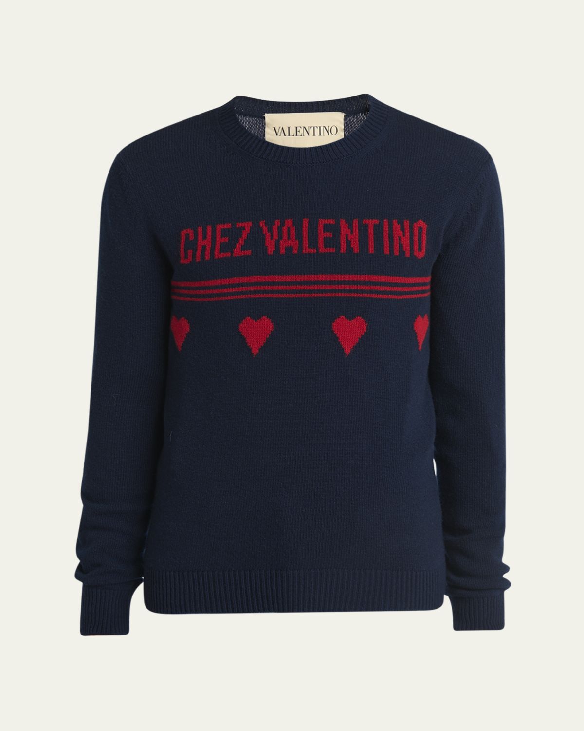 Valentino Garavani Men's Wool Chez Valentino Heart Jacquard Crewneck Sweater