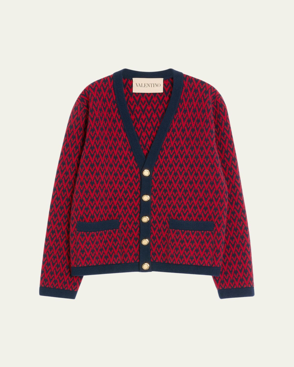 Valentino Garavani Men's Wool Toute La V Jacquard Cardigan