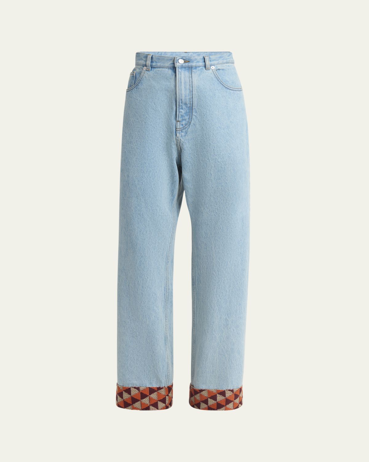 Valentino Garavani Men's Wide-Leg Jeans with Embroidered Cuffs