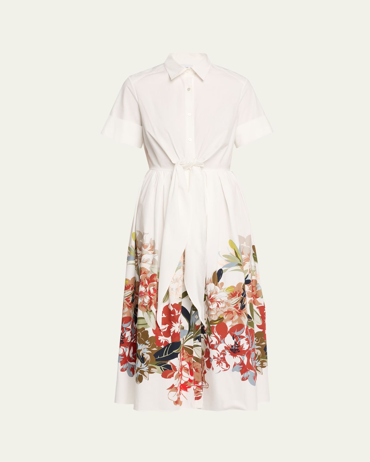 Adam Lippes Attacher Printed Tie-Front Poplin Midi Dress