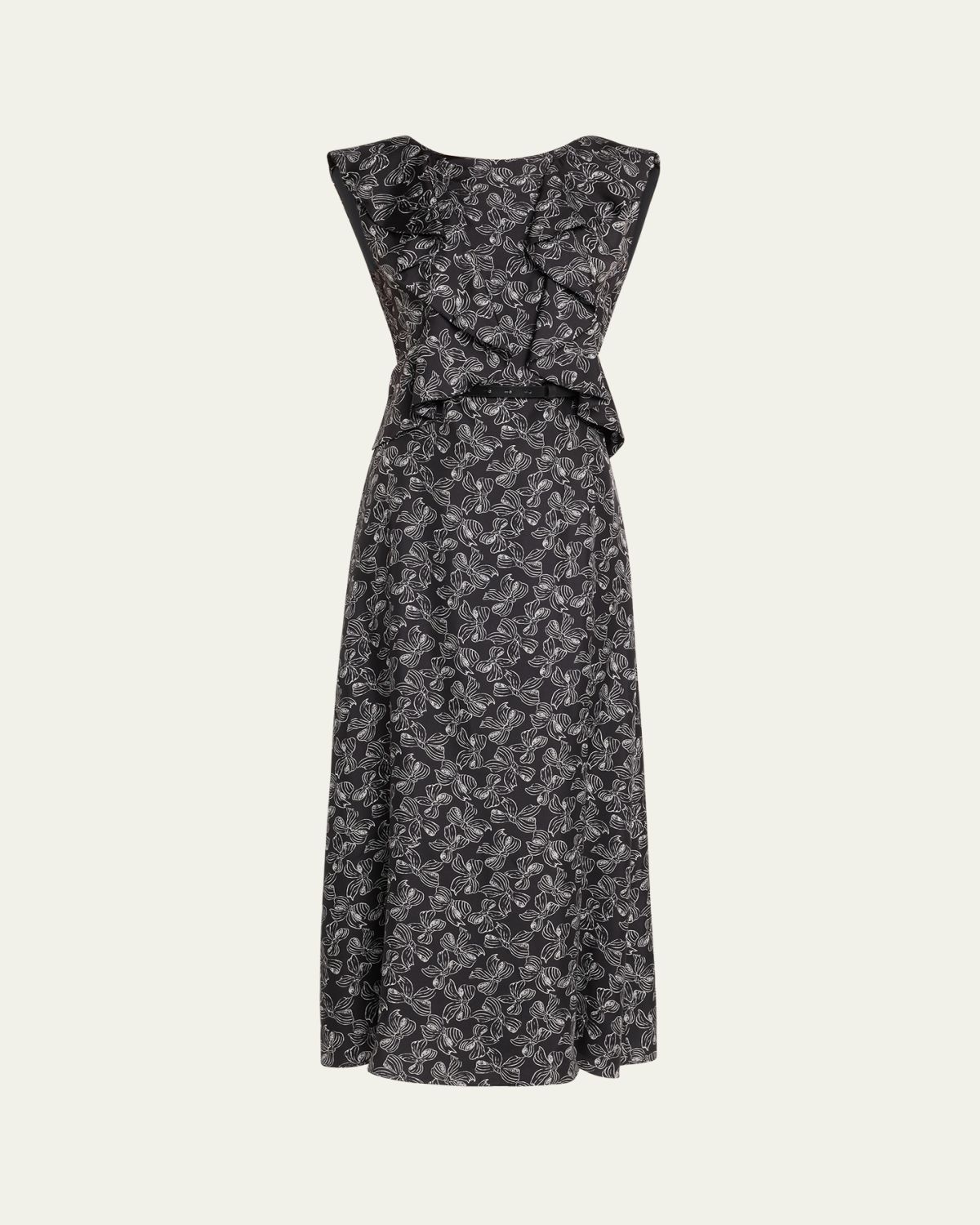 Max Mara Calesse Bow-Print Ruffle Backless Midi Dress