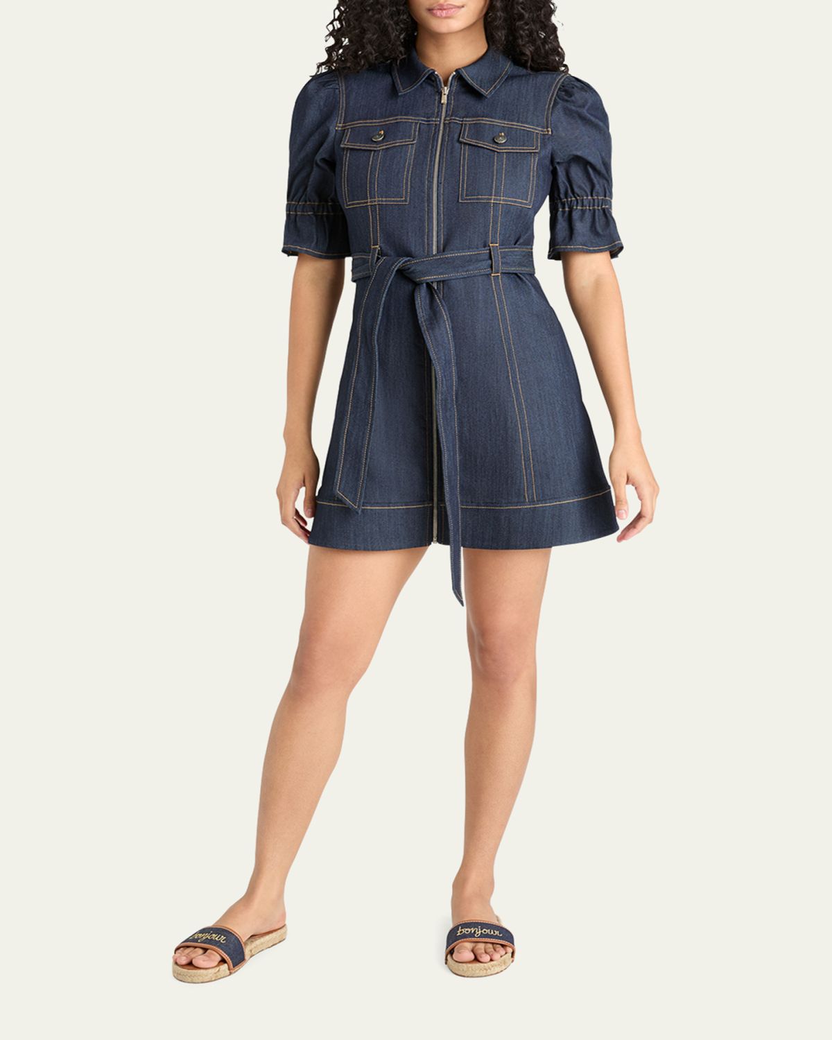 Cinq a Sept Holly Denim Puff-Sleeve Mini Dress | Thumbnail 2 Cinq a Sept Holly Denim Puff-Sleeve Mini Dress | Thumbnail 2