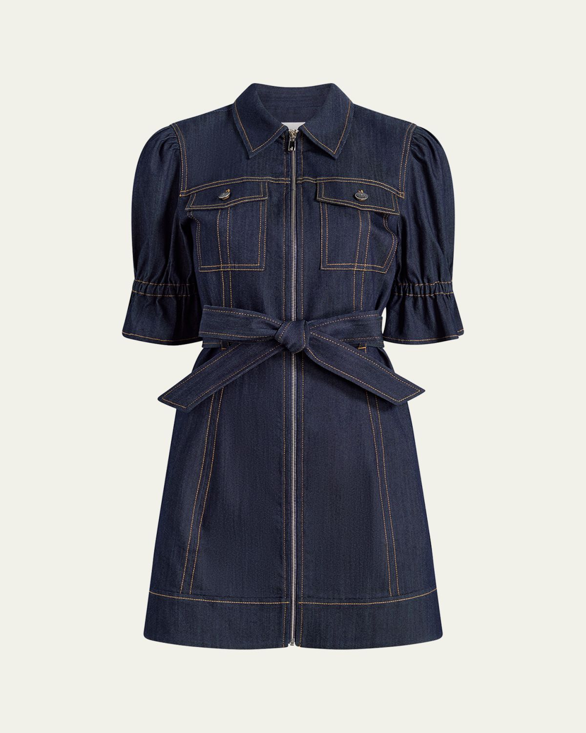 Cinq a Sept Holly Denim Puff-Sleeve Mini Dress