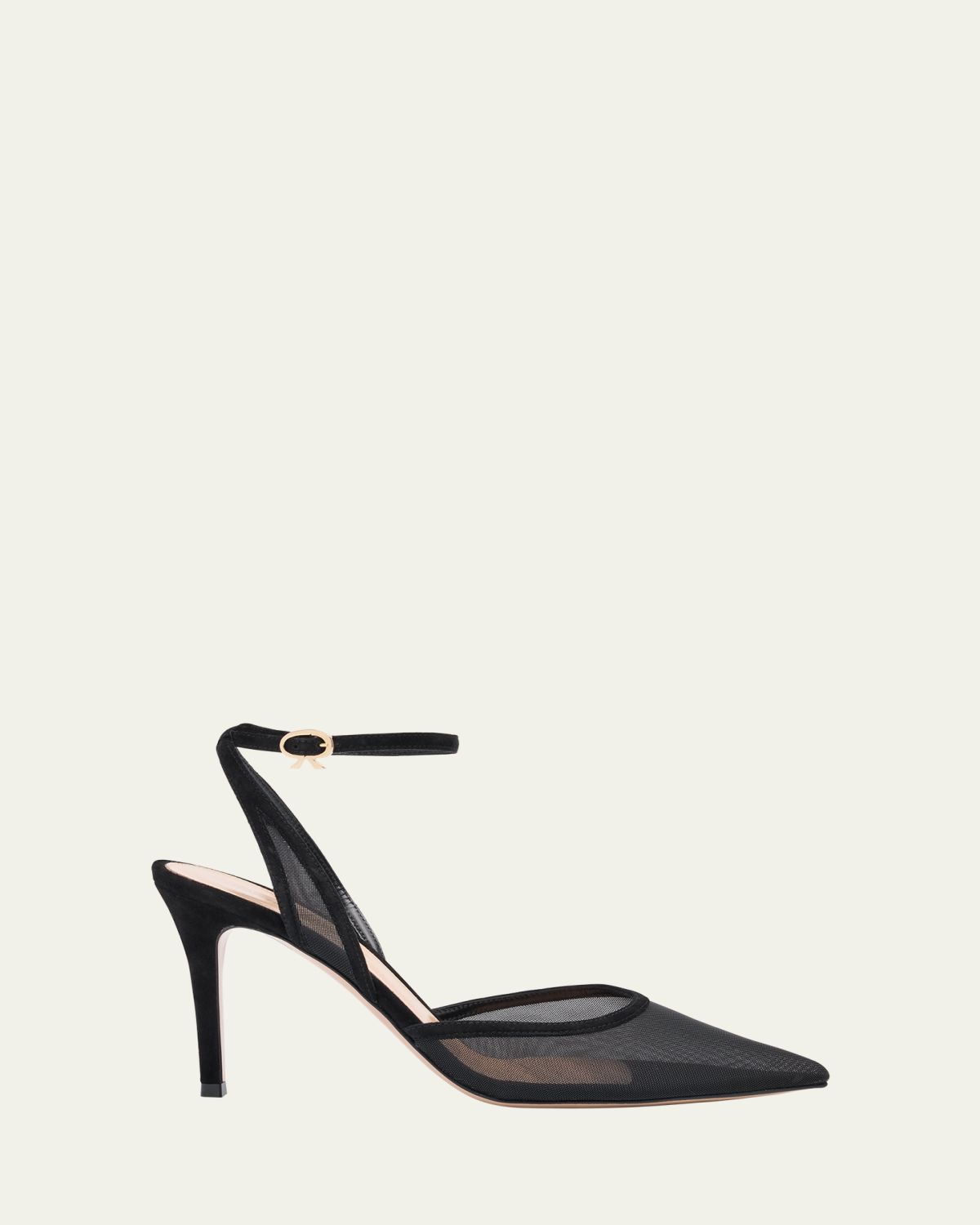 Gianvito Rossi Suede Organza Ankle-Strap Pumps