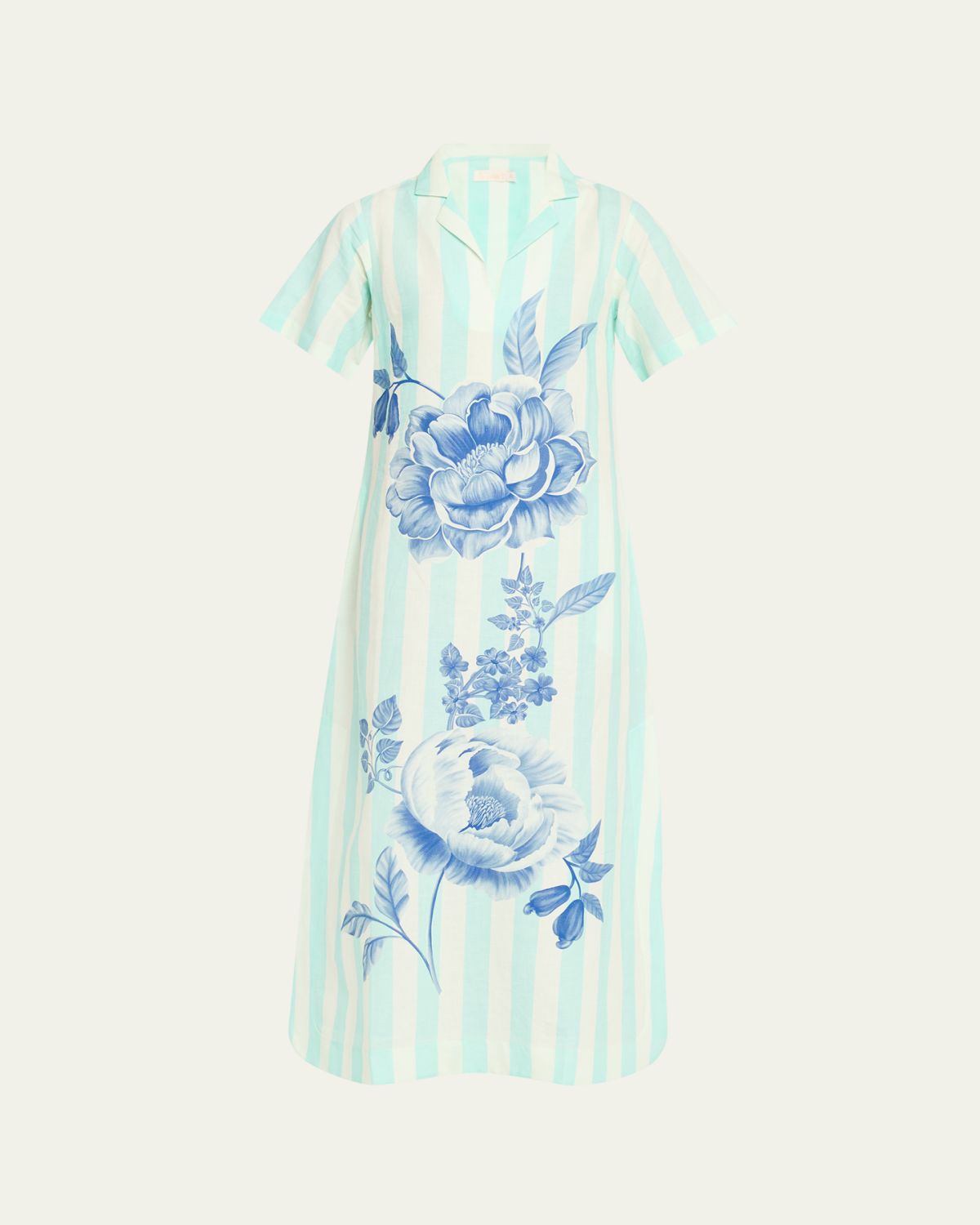 Verandah Peonies and Stripe Midi Shirtdress