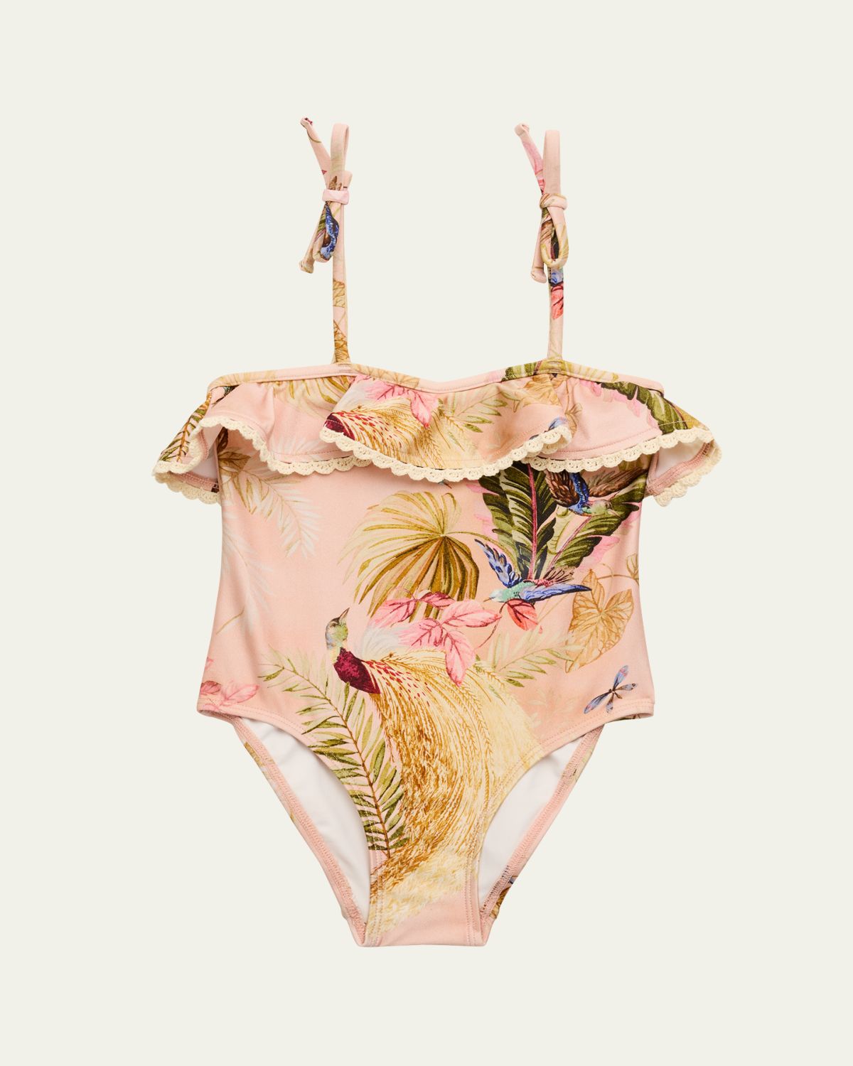 Zimmermann Girl's Rhiannon Frill Lattice Trim Swimsuit, Size 1-12