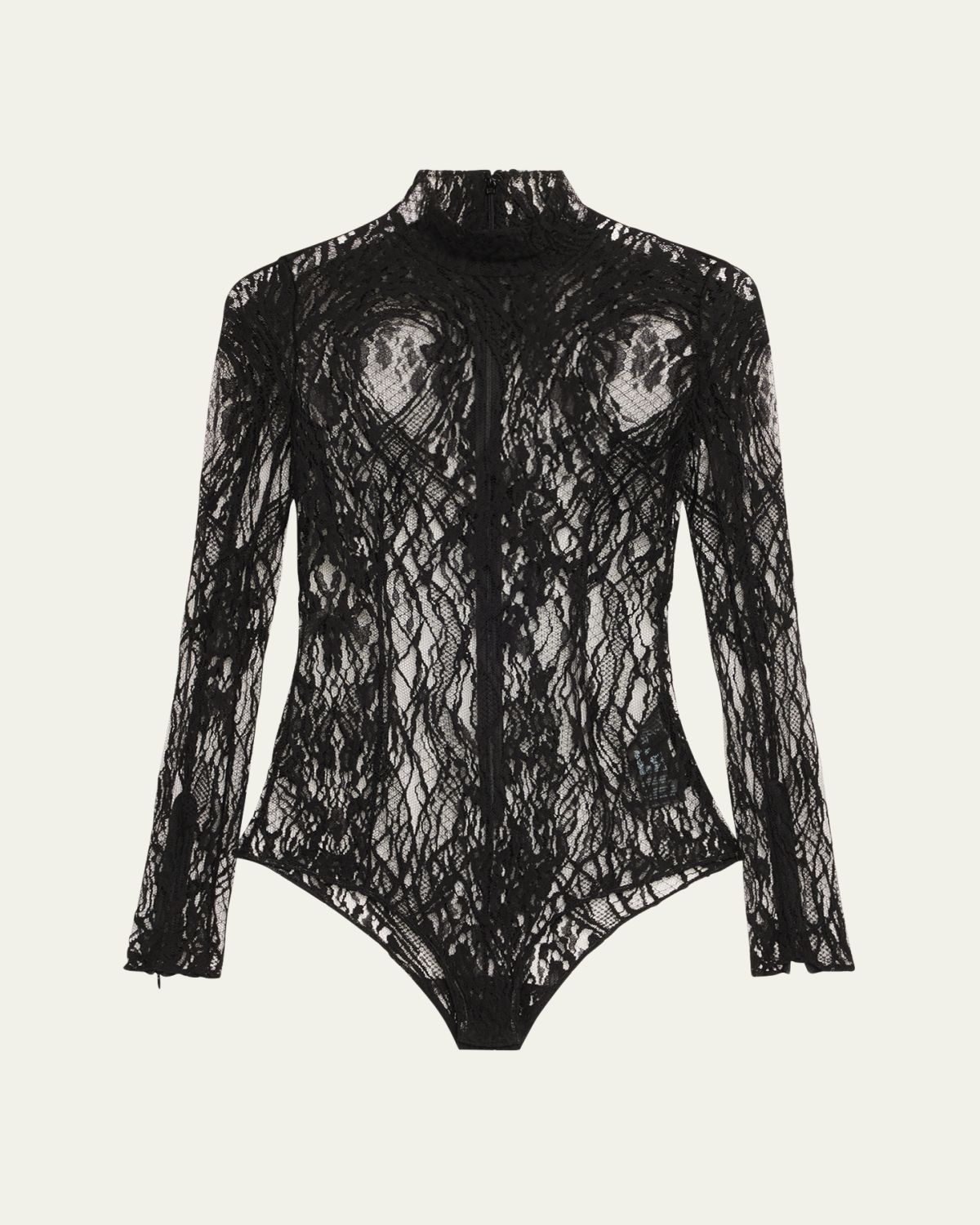 Balmain Turtleneck Lace Long-Sleeve Bodysuit