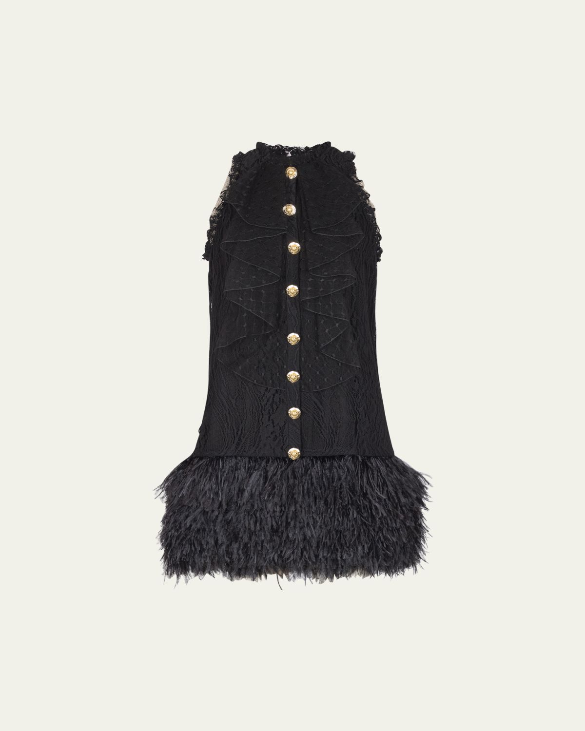 Balmain Lace Feather Trim Mini Dress