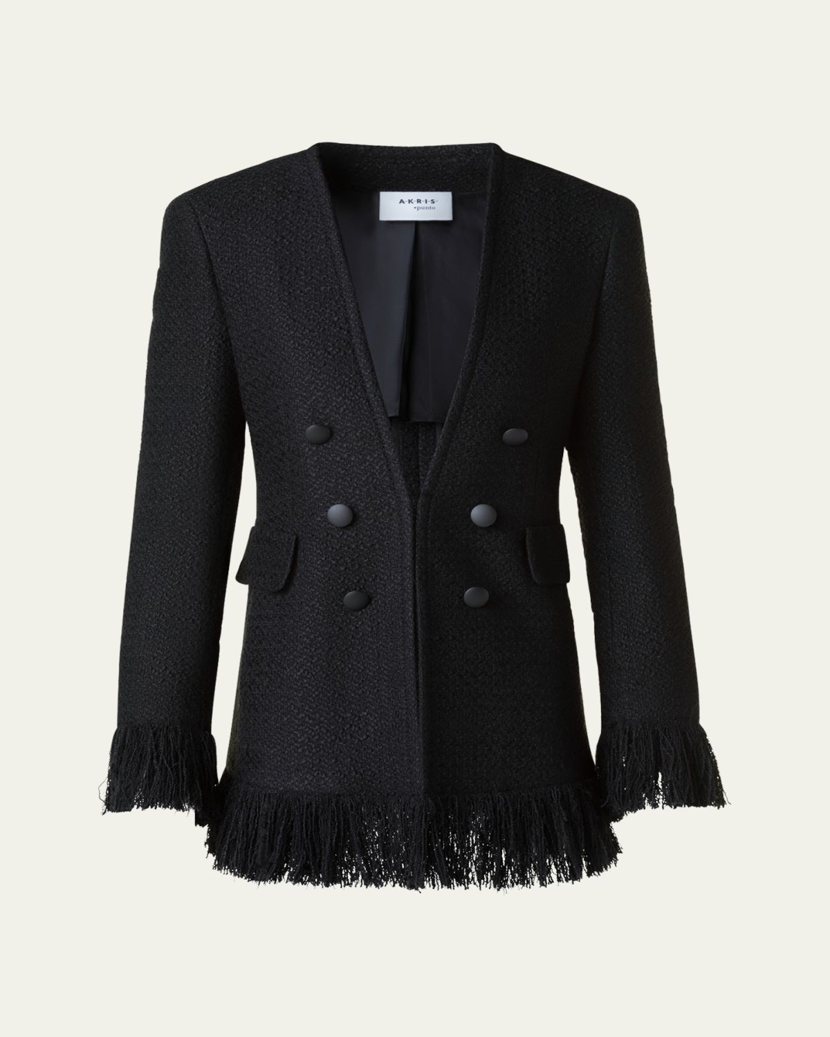 Akris punto Double-Breasted Illusion Boucle Tweed Fringed Jacket
