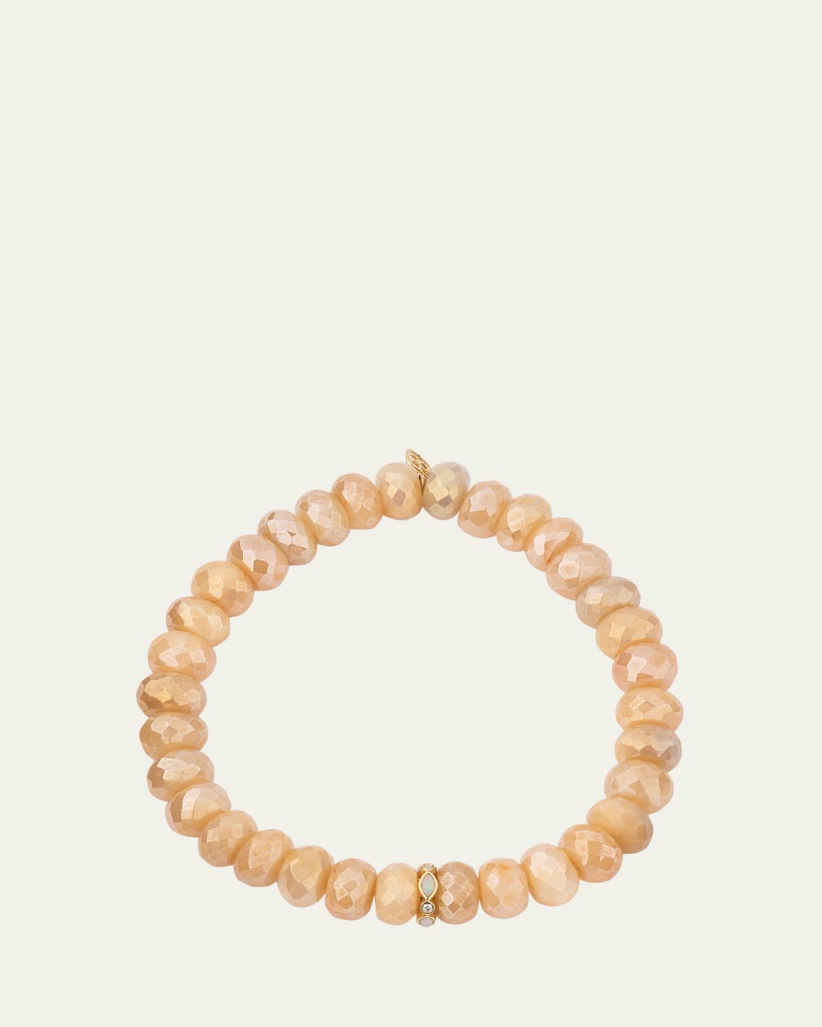Sydney Evan 14K Pink Opal and Diamond Bezel 8mm Rondelle on Moonstone Bracelet