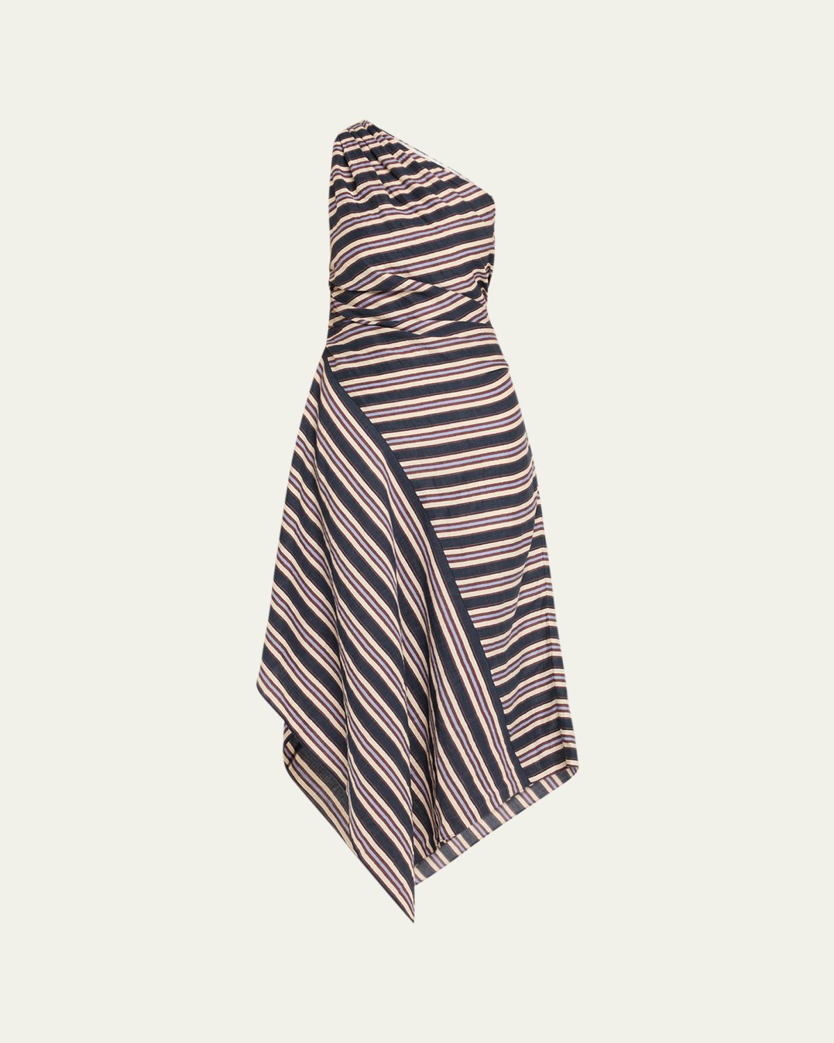 A.L.C. Lyn Stripe One-Shoulder Midi Dress