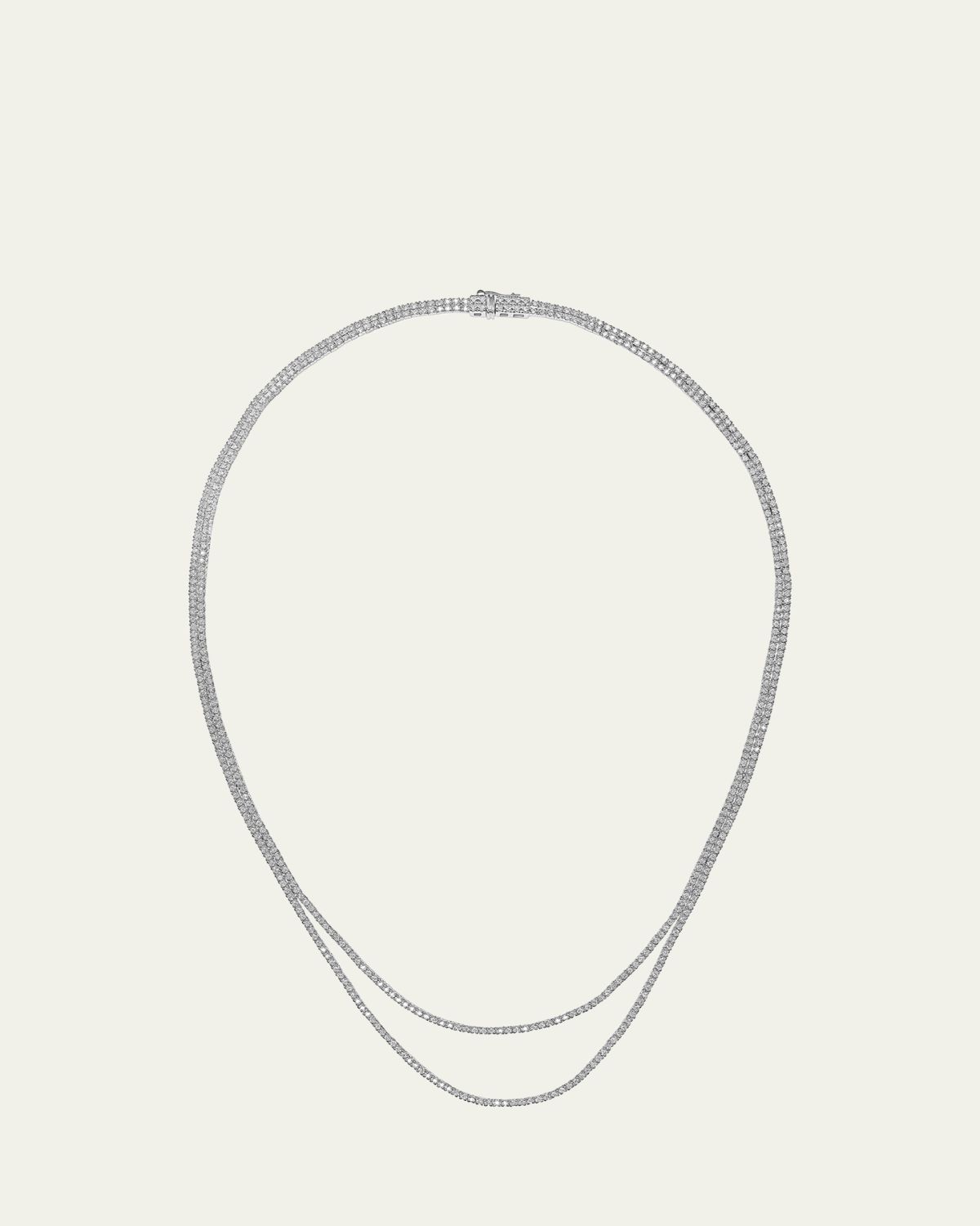 Lana 14K White Gold Skinny Double Strand Diamond Tennis Necklace, 15"L
