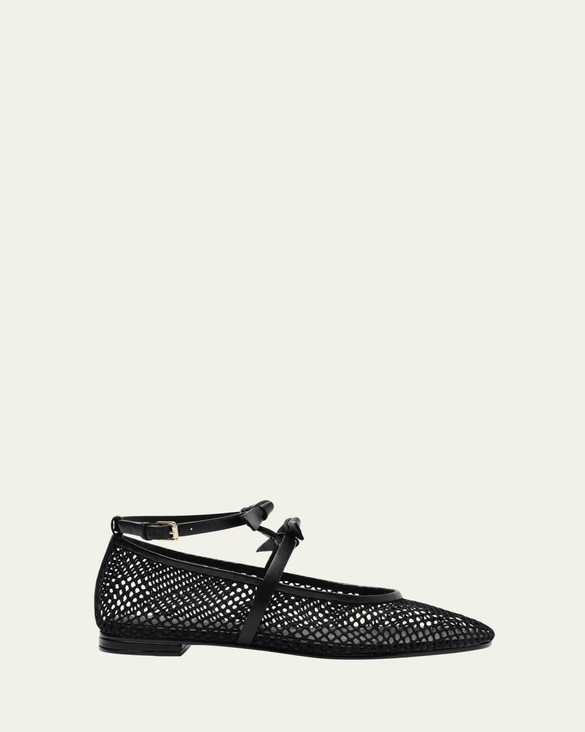 Alexandre Birman Slim Clarita Bow-Strap Fishnet Ballerina Flats