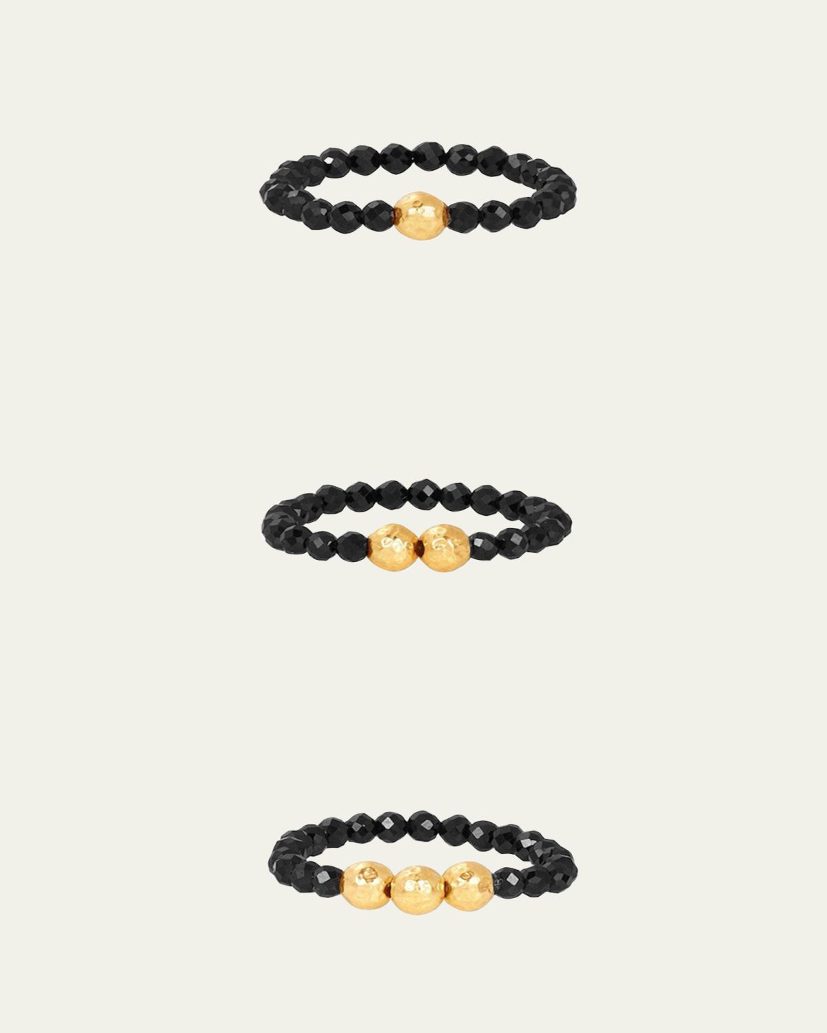 KAREN LAZAR 3mm Micro Faceted Black Spinel Stone and 14K Gold-Filled Textured Bead Rings