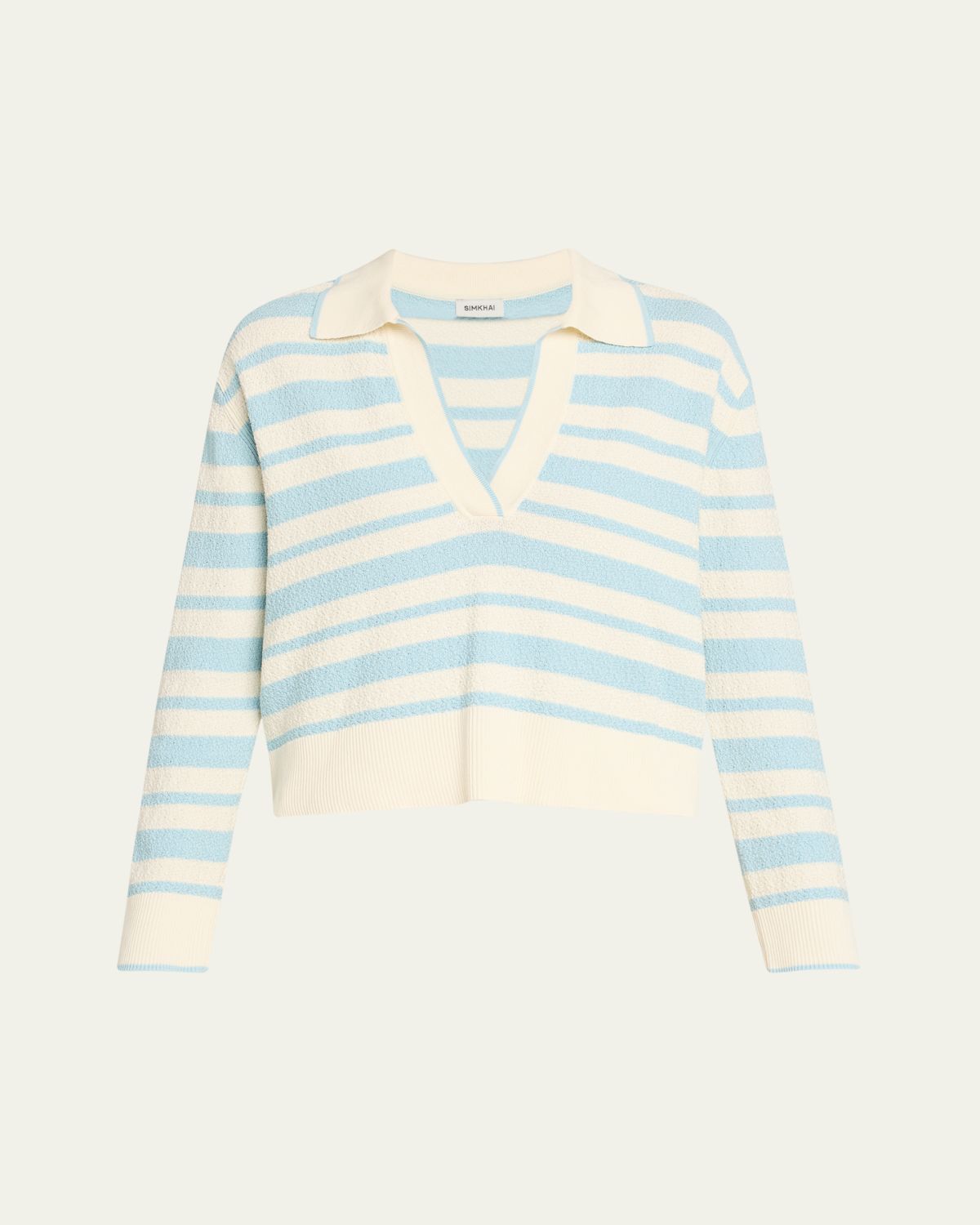 SIMKHAI Miller Long-Sleeve Stripe Polo Sweater