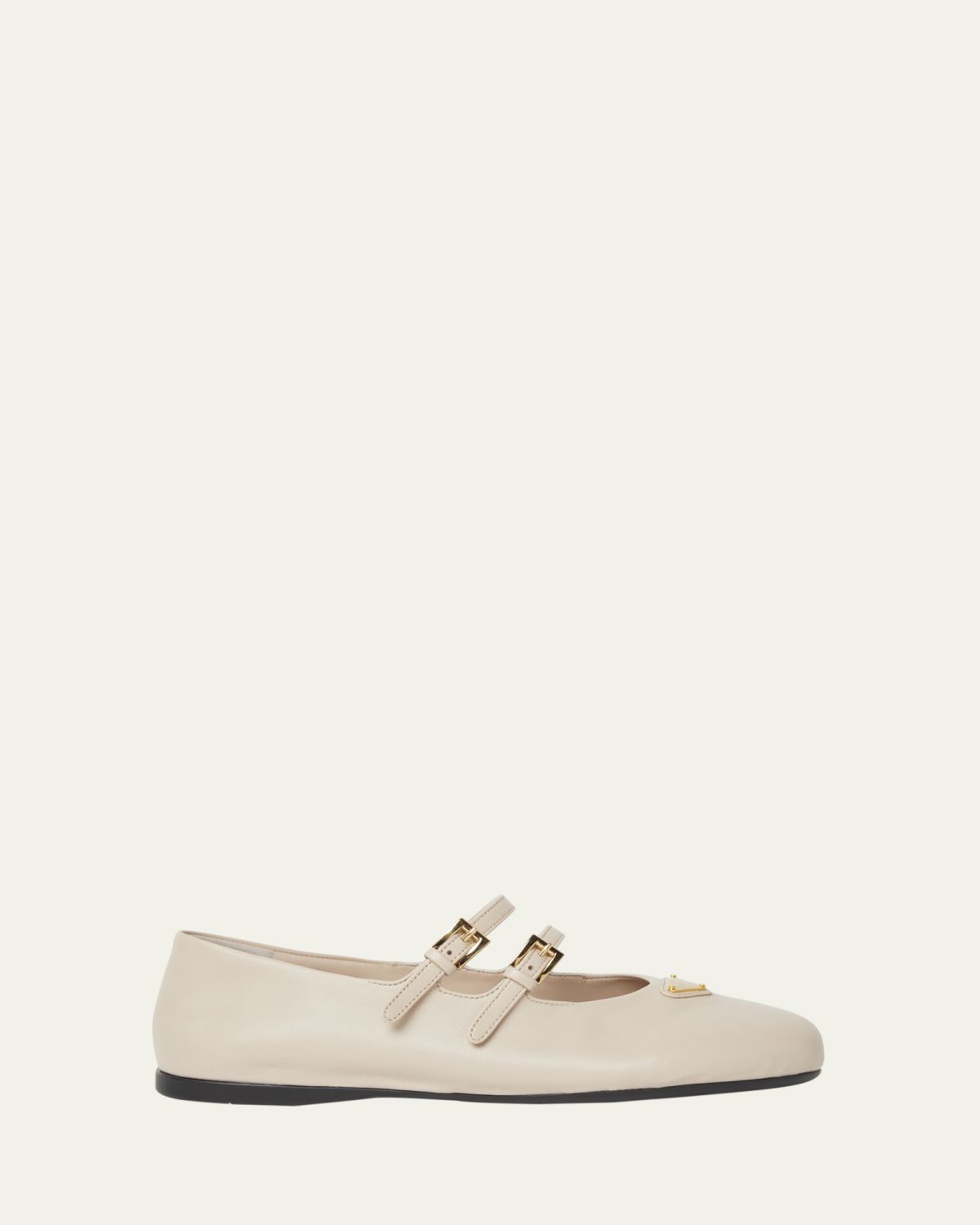 Prada Nappa Leather Double-Strap Triangle Logo Ballerina Flats