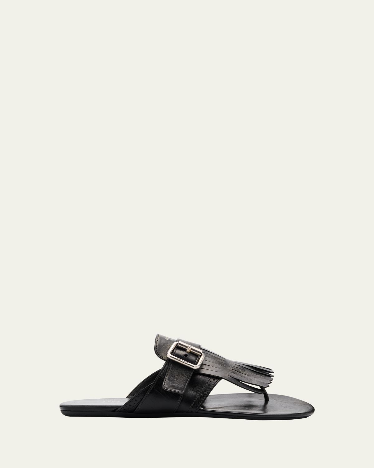 Prada Vitello Leather Fringe Buckled Thong Sandals
