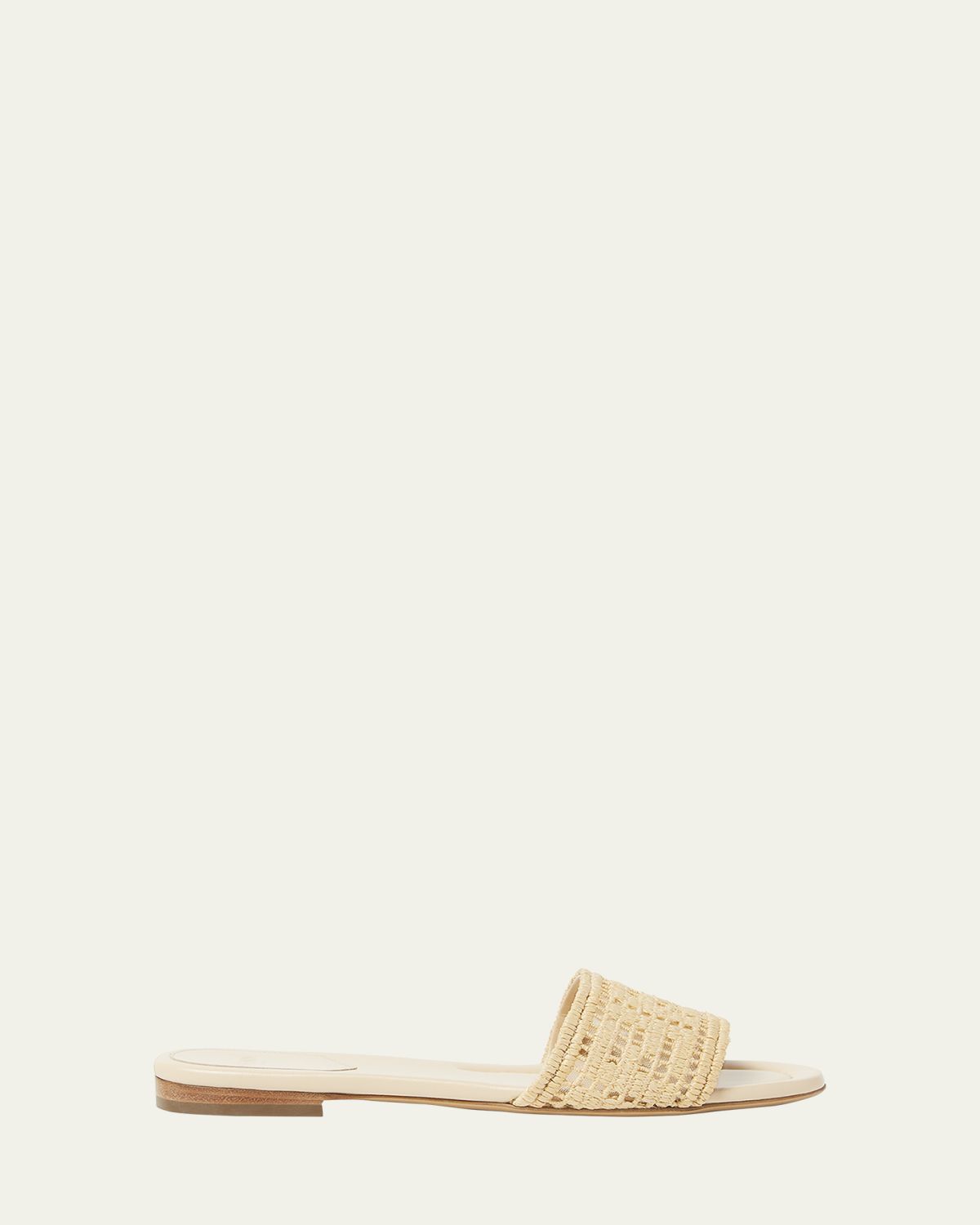 Fendi Sunshine FF Raffia Leather Slide Sandals