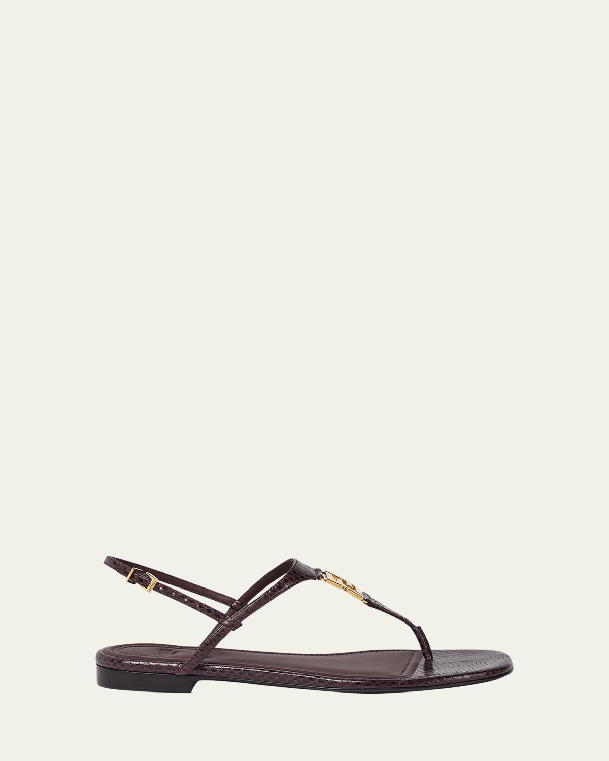 Fendi FF Snakeskin-Embossed Leather Slingback Thong Sandals