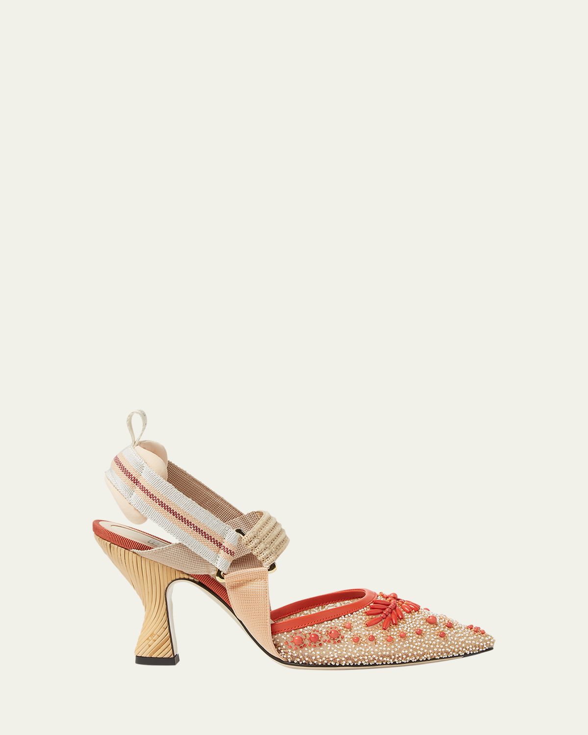 Fendi Colibri Beaded Mesh Sporty Slingback Pumps