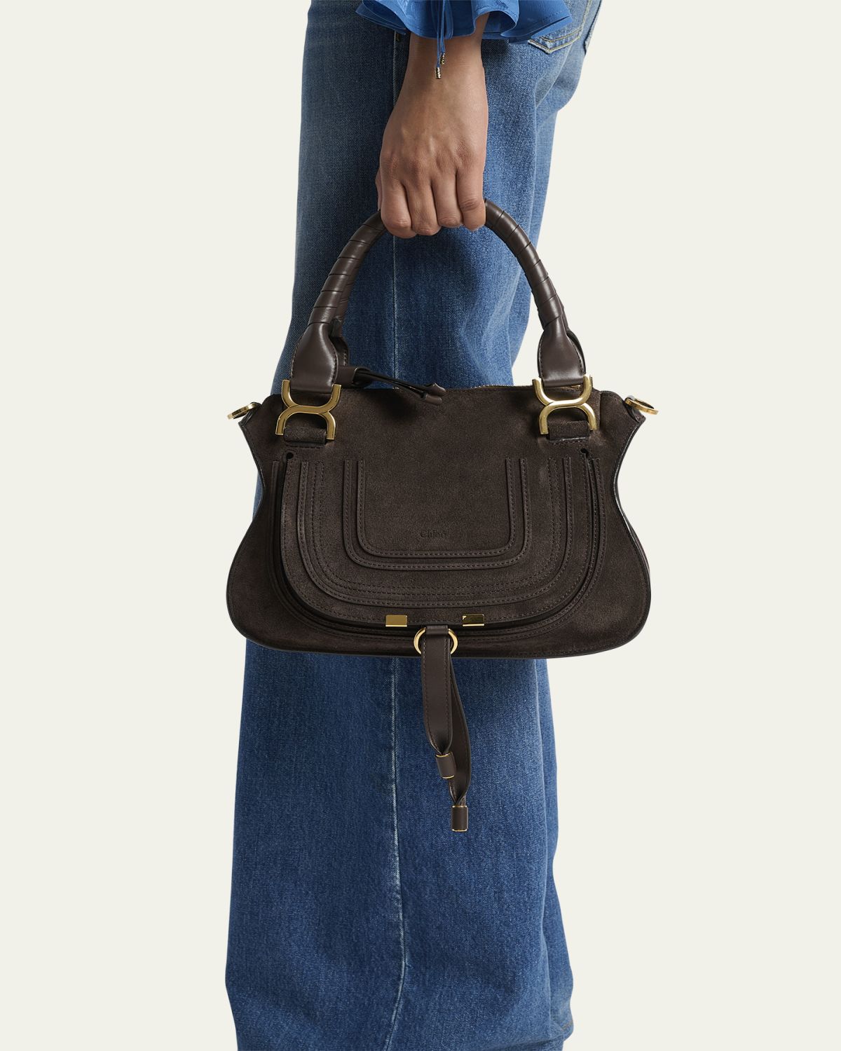 Chloe Marcie Double Carry Satchel in Calfskin Suede | Thumbnail 2