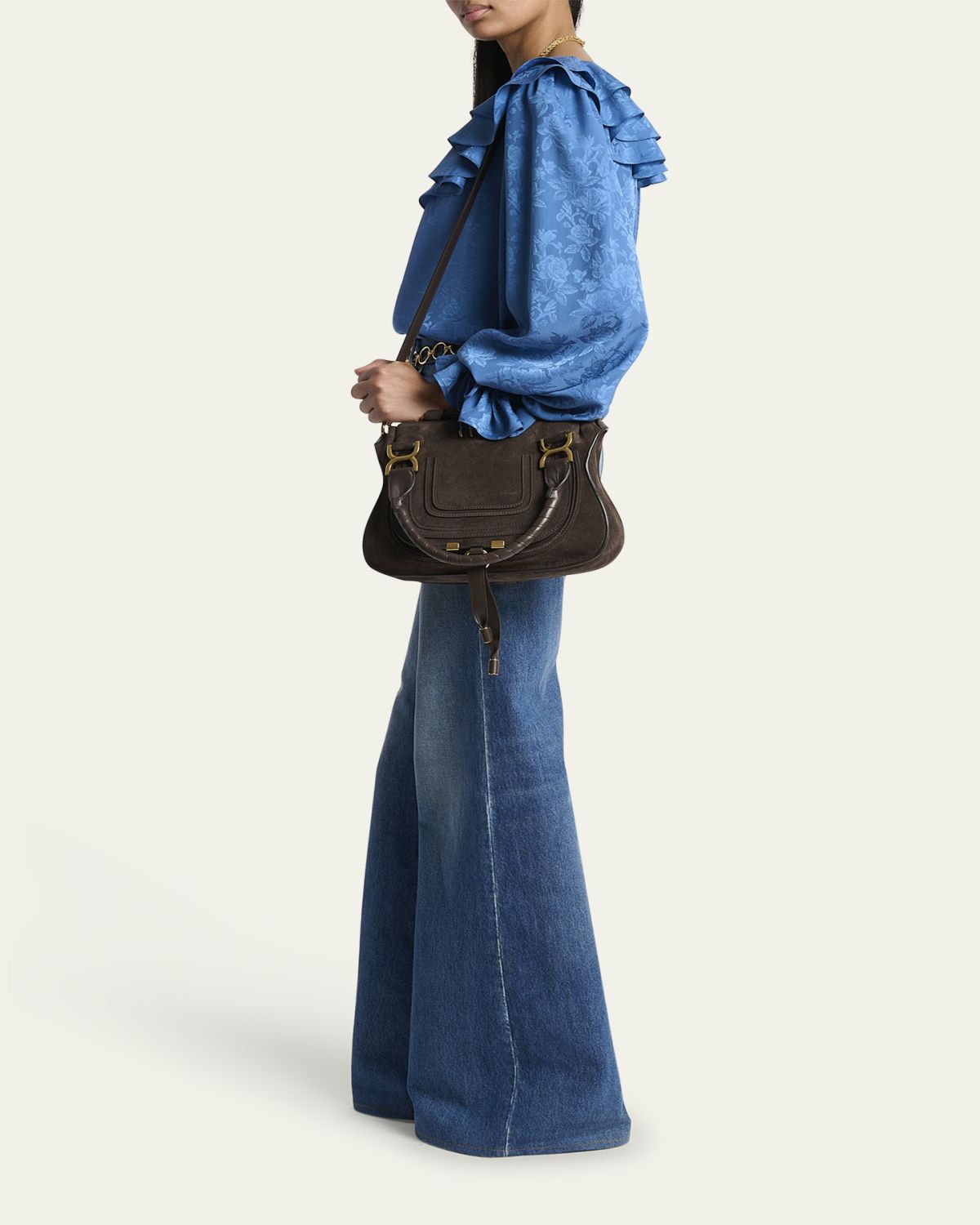 Chloe Marcie Double Carry Satchel in Calfskin Suede | Thumbnail 5