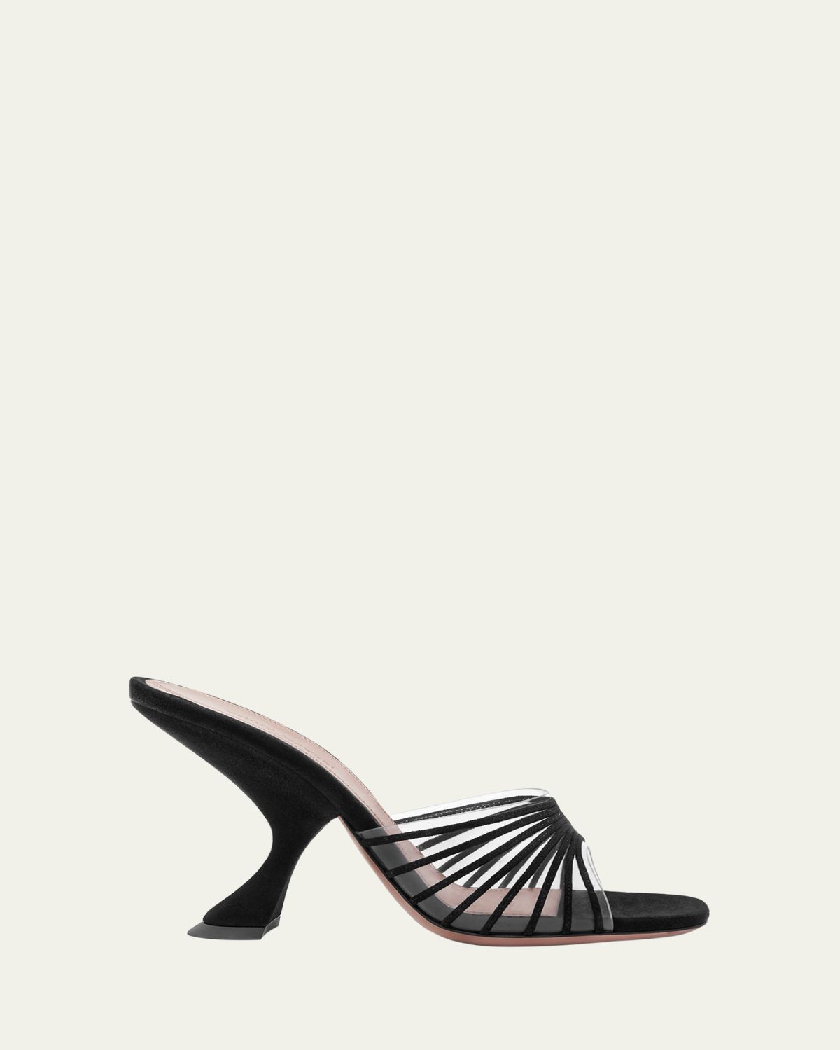 Amina Muaddi Mookie Suede PVC Comma-Heel Mules